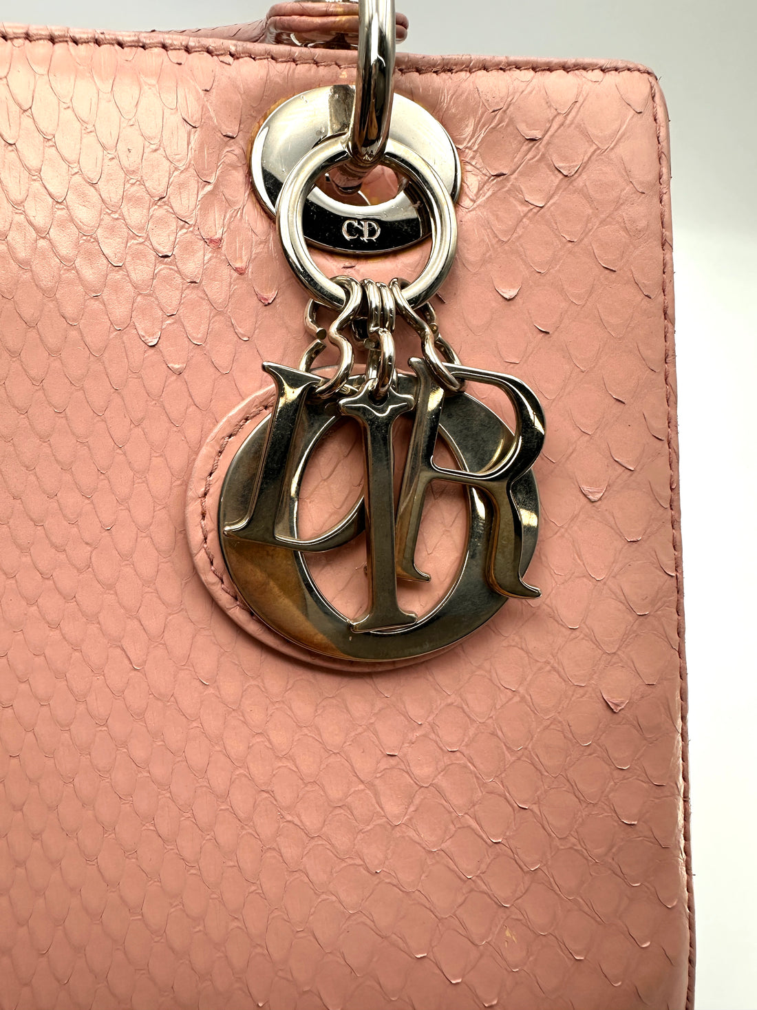 Christian Dior Lady Dior Pink Python Leather Handle Bag DR911