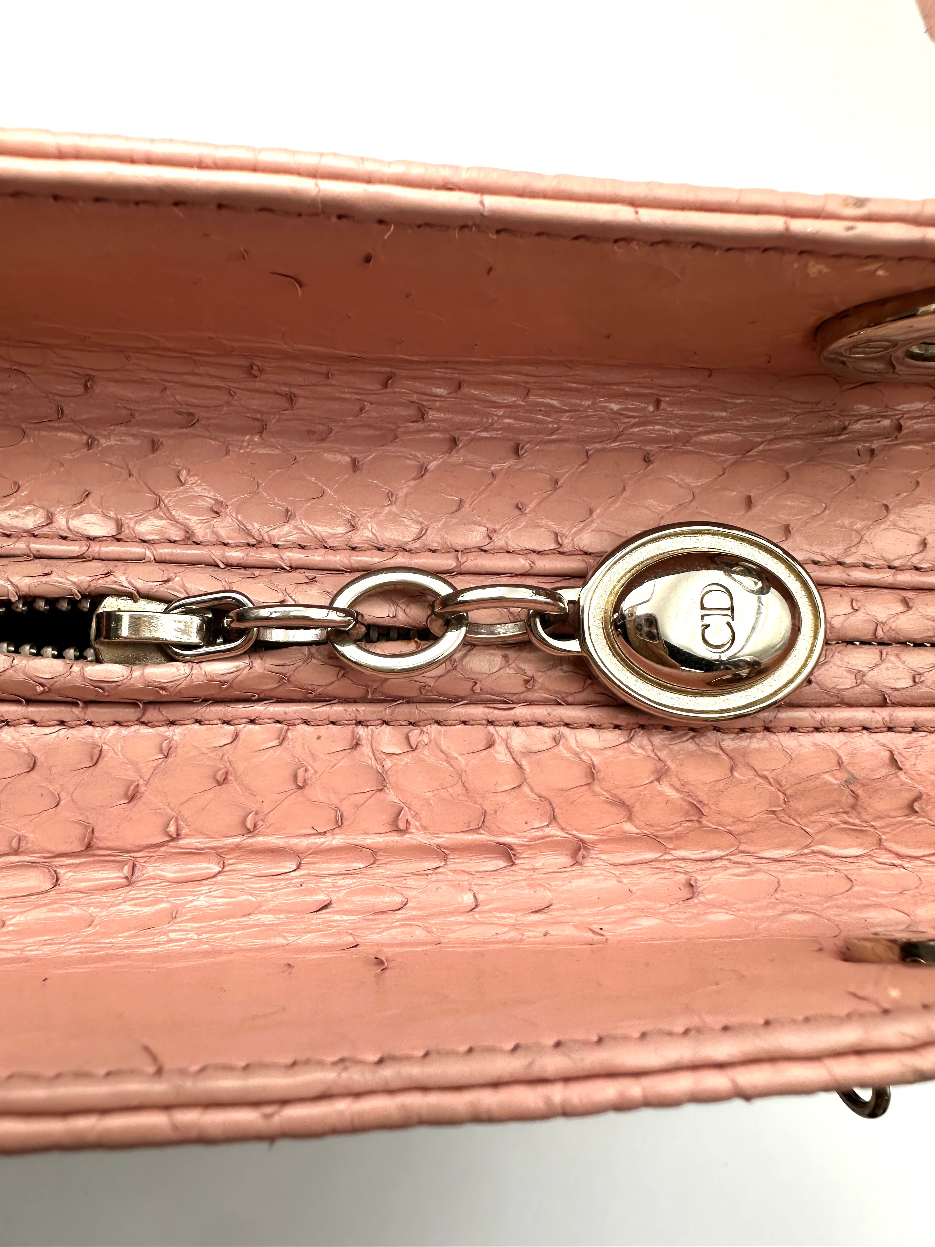 Christian Dior Lady Dior Pink Python Leather Handle Bag DR911