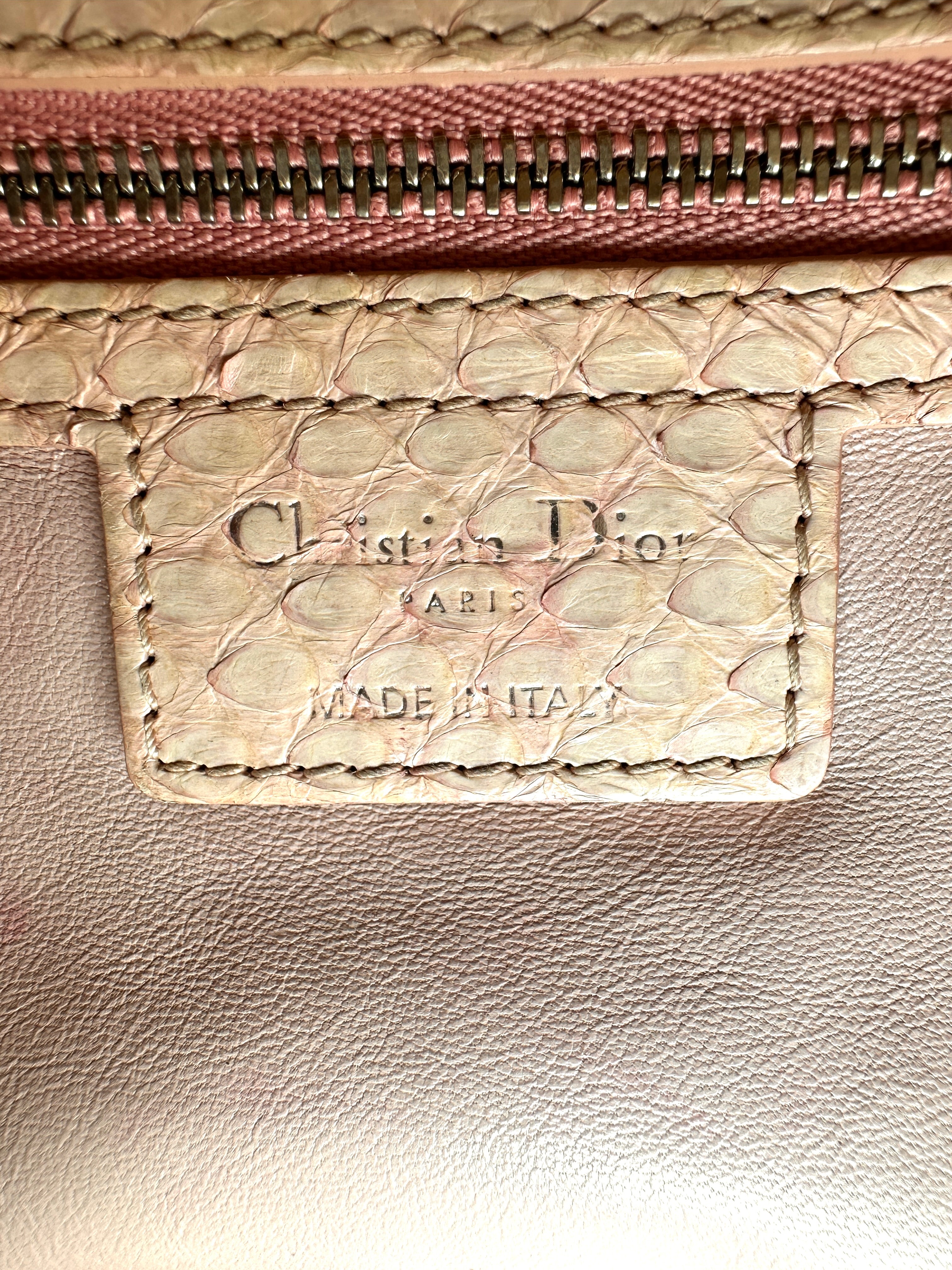 Christian Dior Lady Dior Pink Python Leather Handle Bag DR911