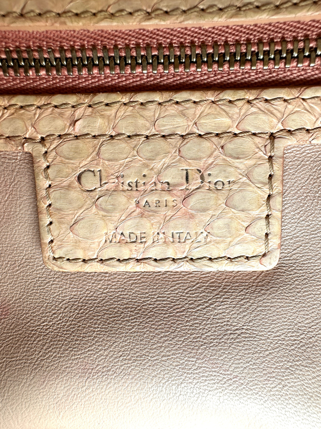Christian Dior Lady Dior Pink Python Leather Handle Bag DR911