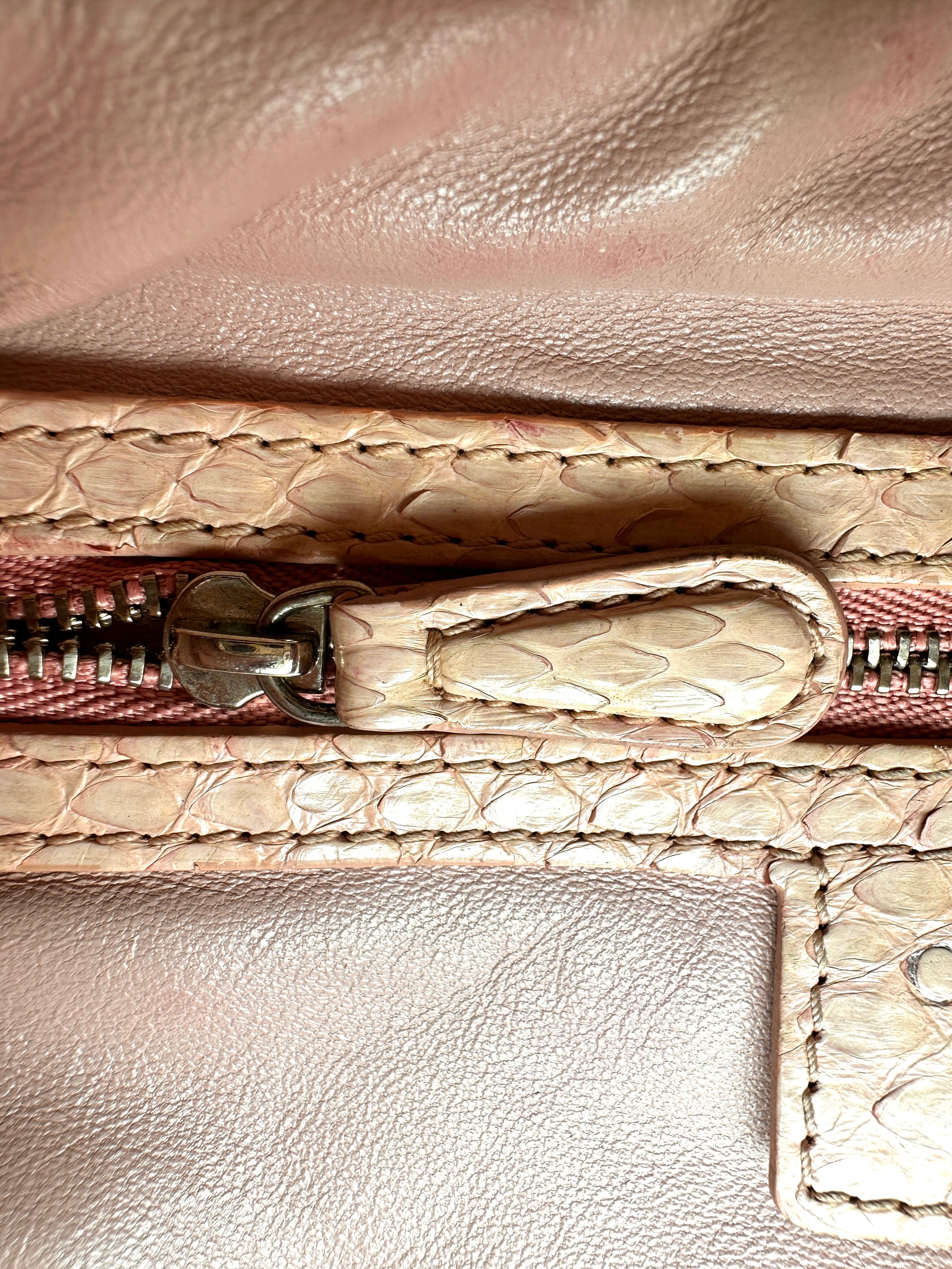 Christian Dior Lady Dior Pink Python Leather Handle Bag DR911