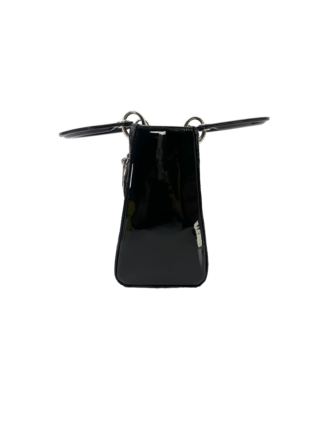 Christian Dior Lady Dior Black Cannage Patent Leather Handle Bag DR909