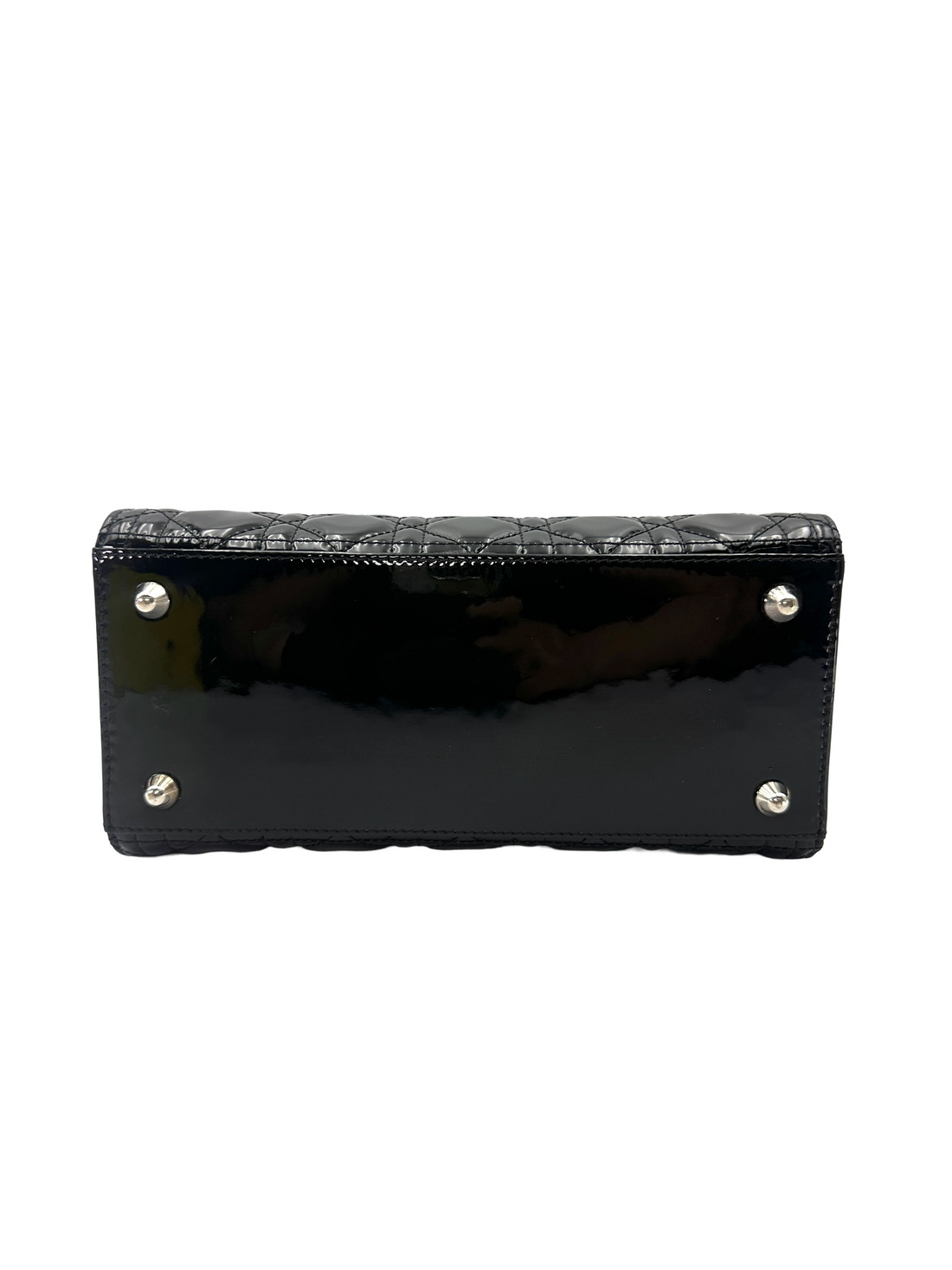 Christian Dior Lady Dior Black Cannage Patent Leather Handle Bag DR909