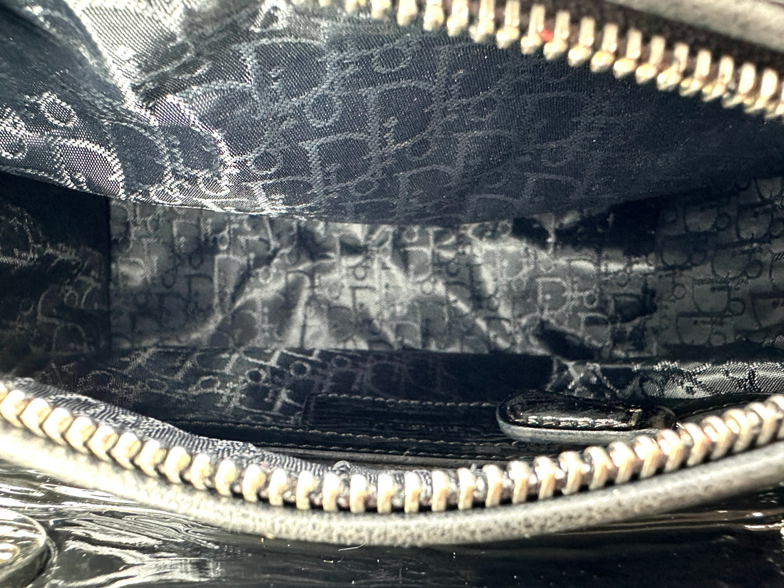 Christian Dior Lady Dior Black Cannage Patent Leather Handle Bag DR909