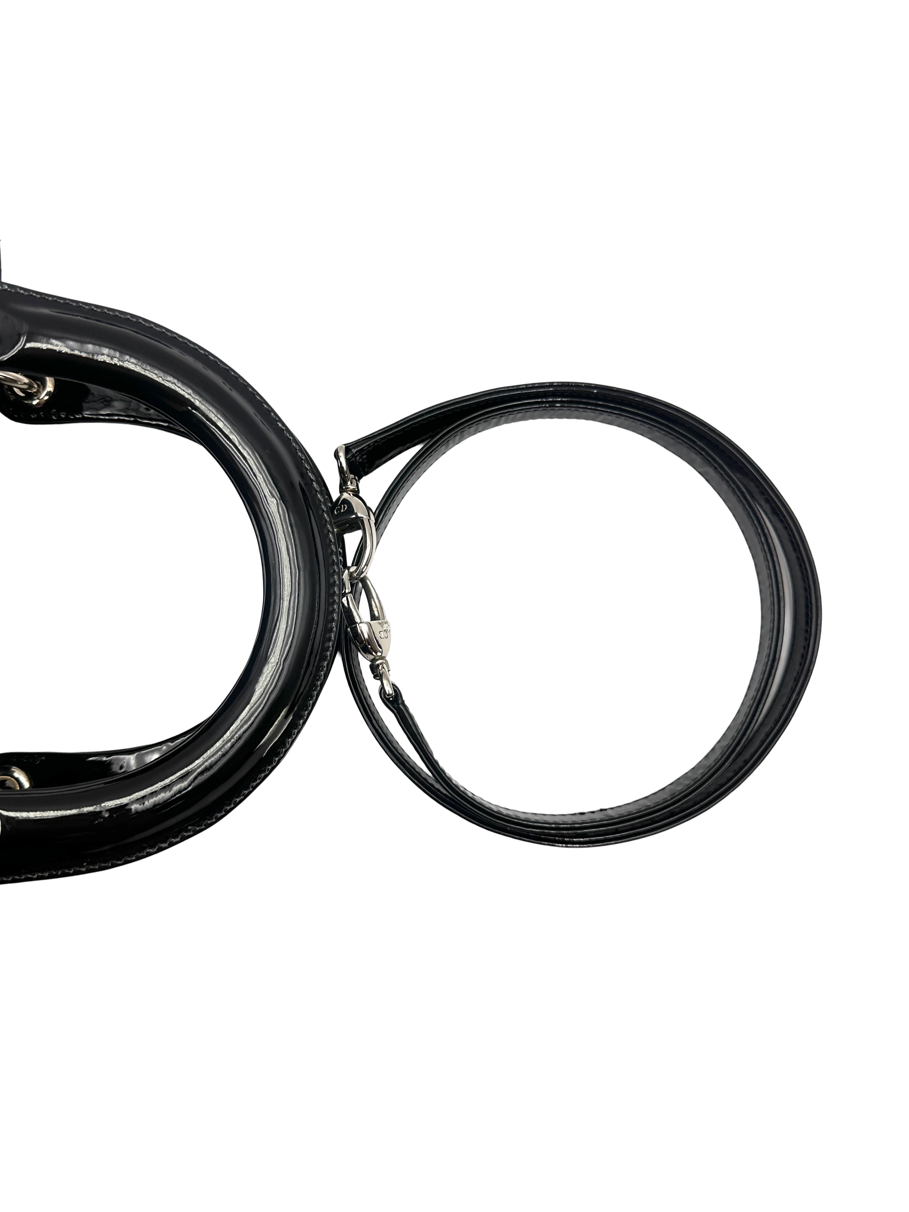 Christian Dior Lady Dior Black Cannage Patent Leather Handle Bag DR909