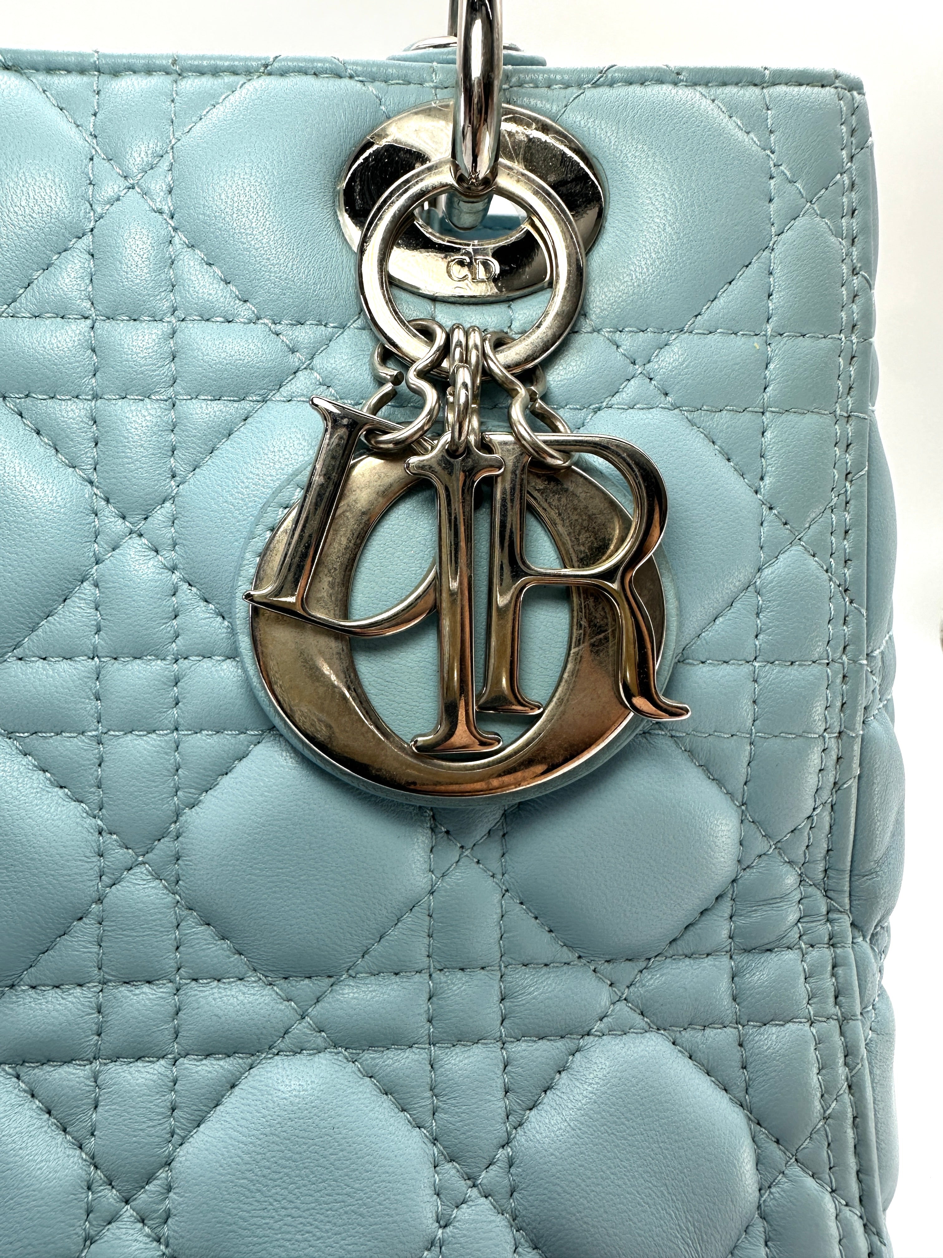 Christian Dior Lady Dior Light Blue Cannage Leather Handle Bag DR913