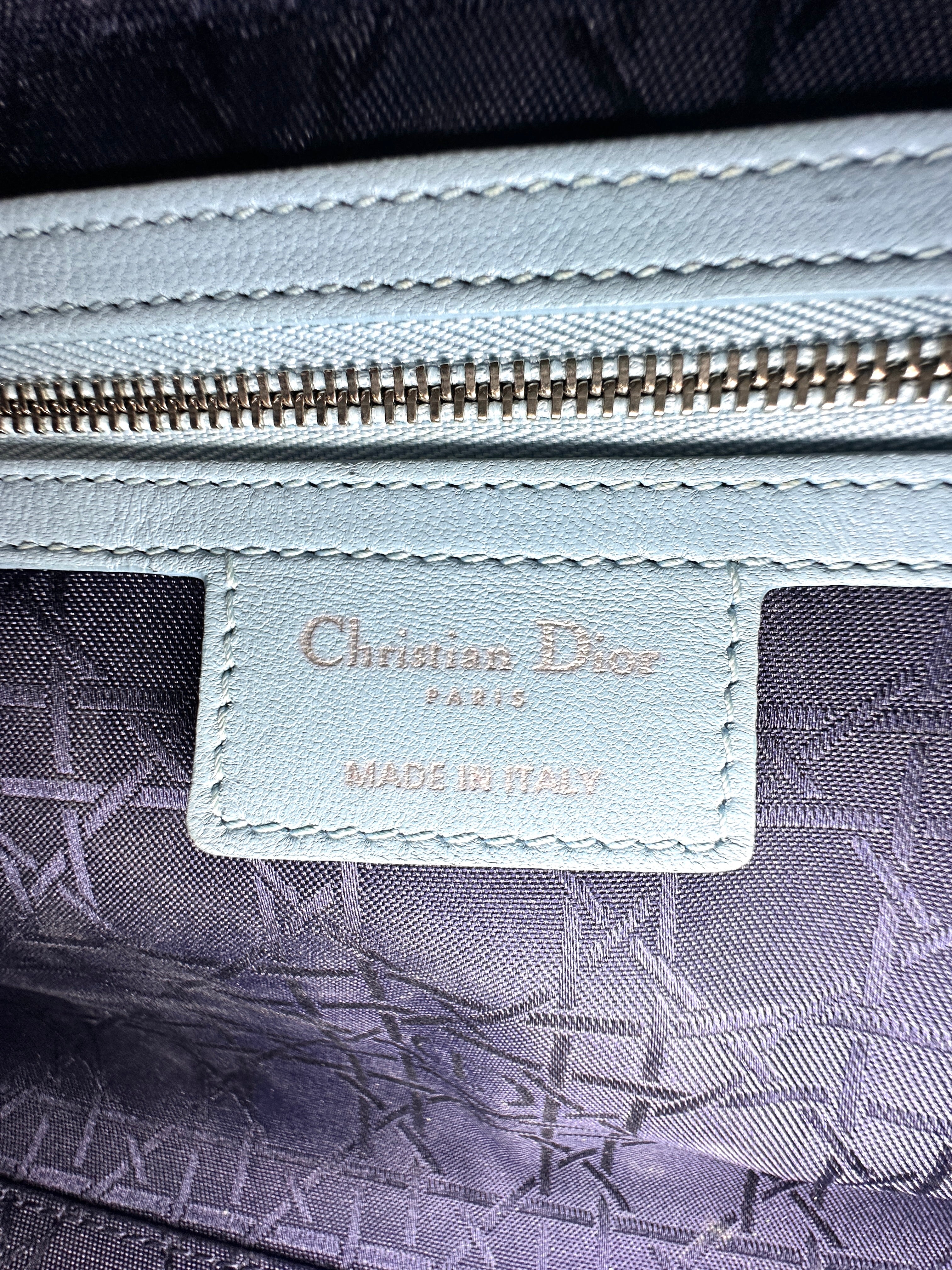 Christian Dior Lady Dior Light Blue Cannage Leather Handle Bag DR913