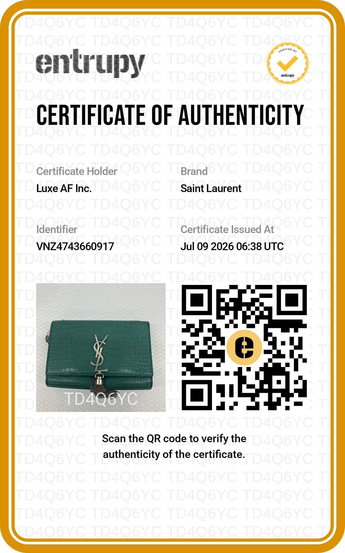 Saint Laurent Kate Green Croc-Embossed Small Size Shoulder Bag SL287