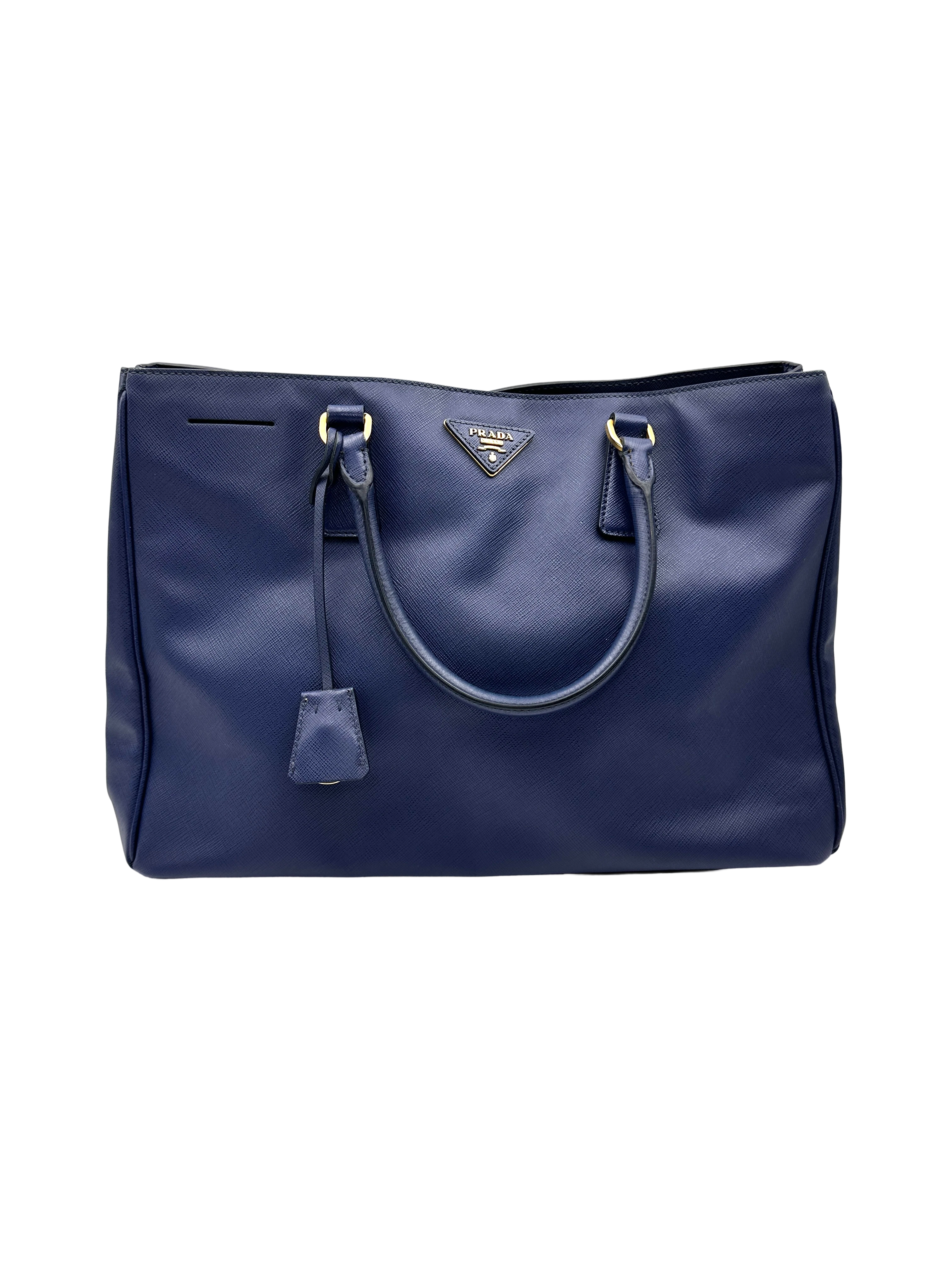 Prada Galleria Navy Saffiano Leather Handle Bag PR553