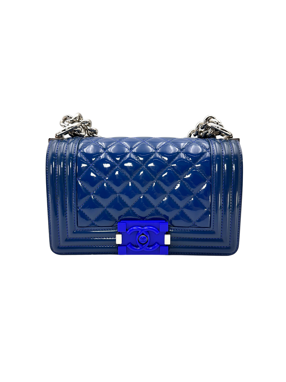 Chanel LeBoy Blue Quilted Patent Leather Flap Bag(20***09) CC2531