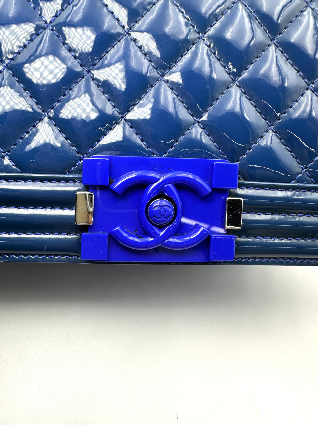 Chanel LeBoy Blue Quilted Patent Leather Flap Bag(20***09) CC2531
