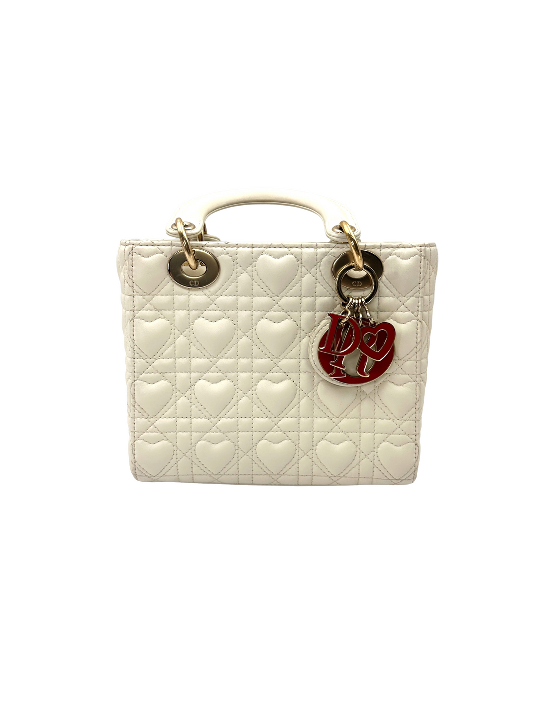 Christian Dior Lady Dior White Heart Cannage Lambskin Handle Bag DR914