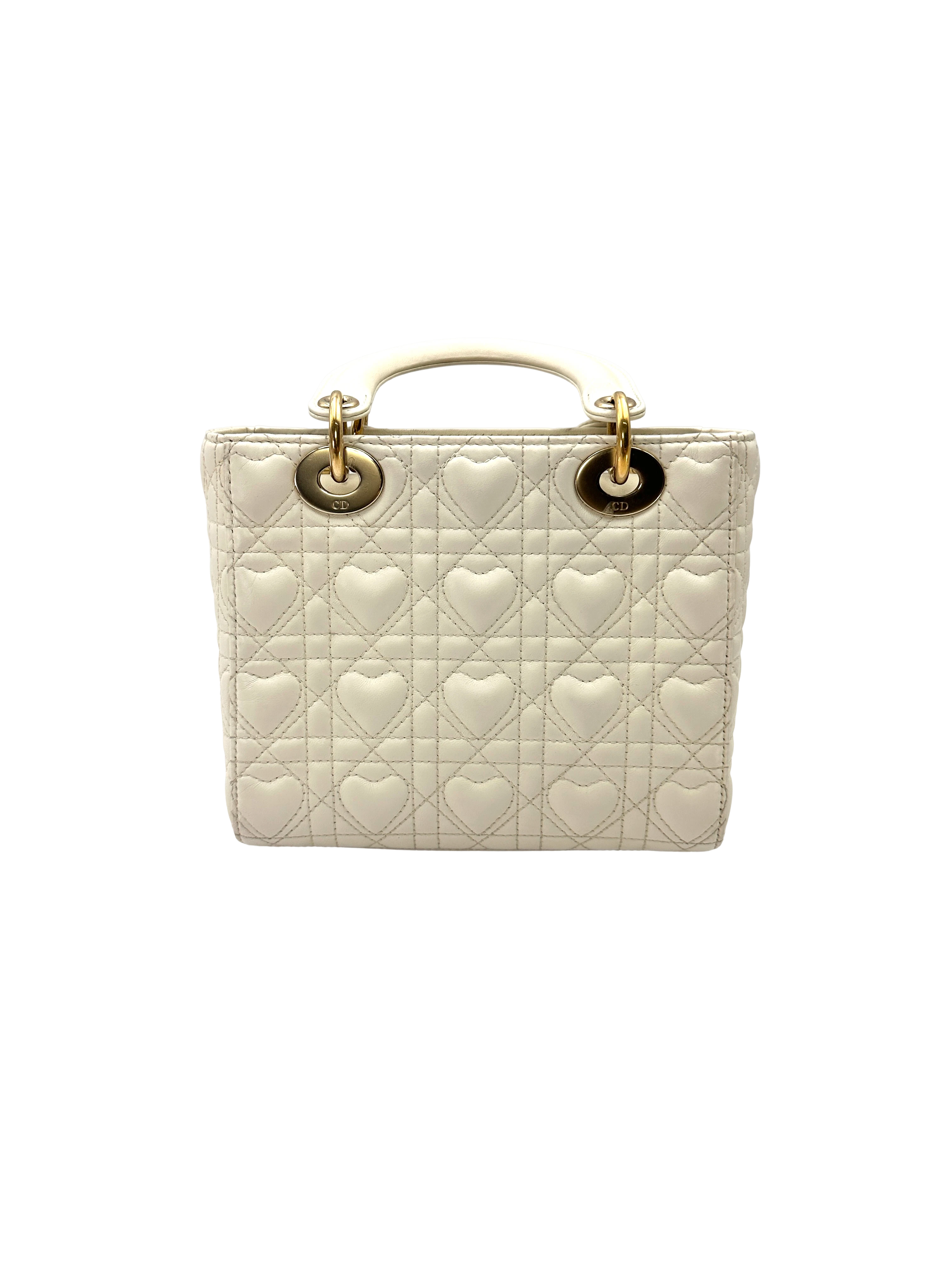 Christian Dior Lady Dior White Heart Cannage Lambskin Handle Bag DR914