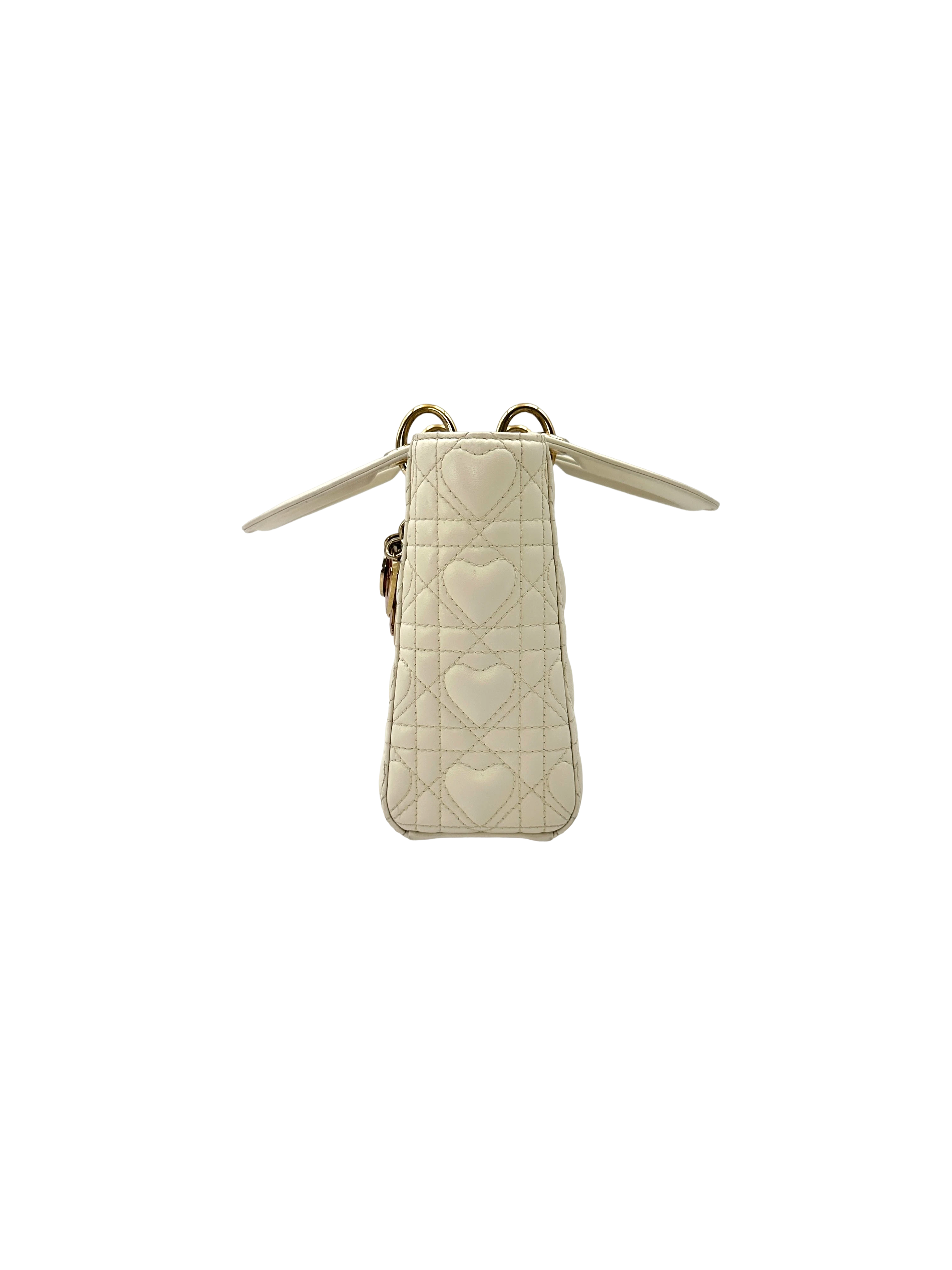 Christian Dior Lady Dior White Heart Cannage Lambskin Handle Bag DR914