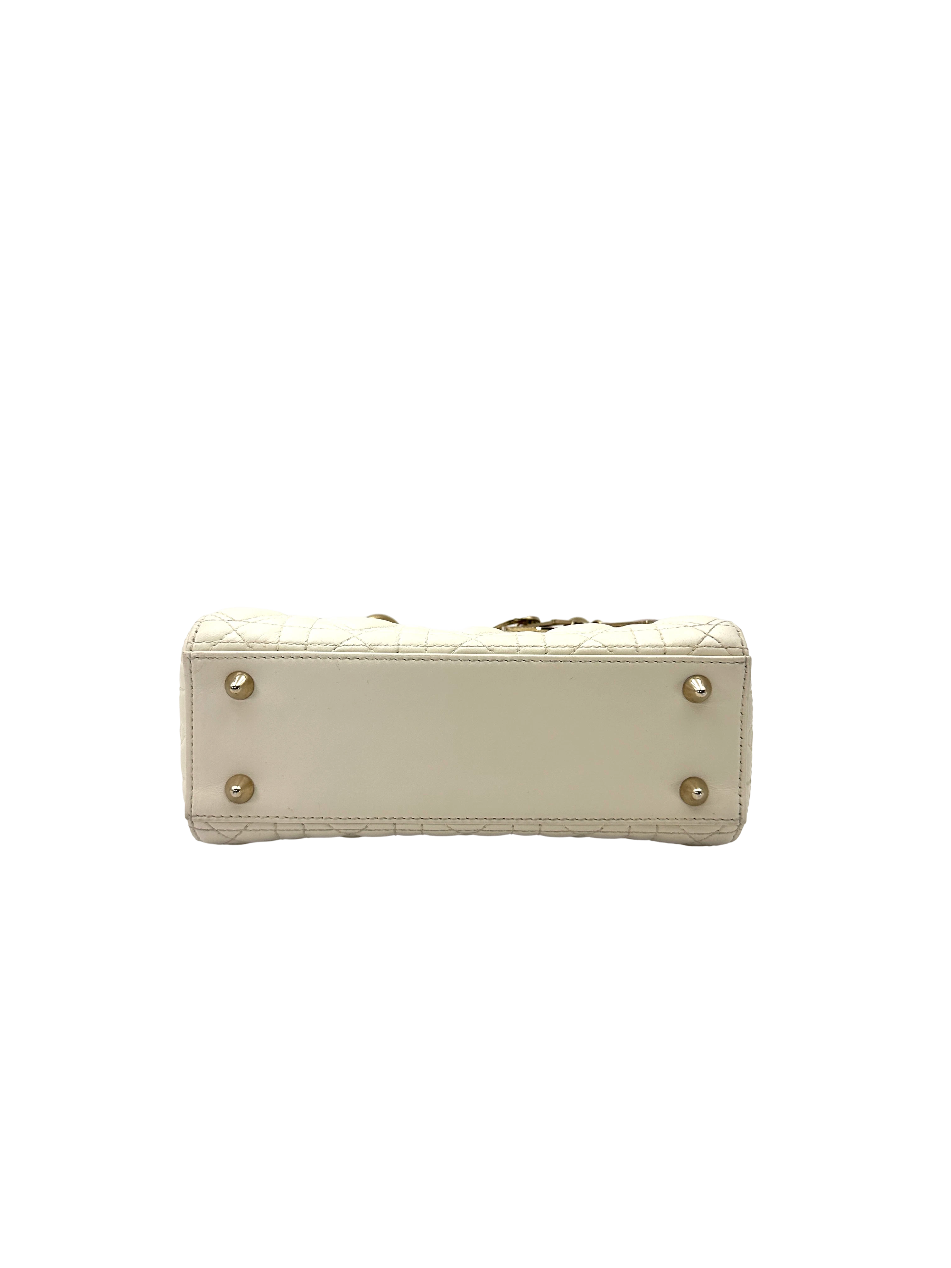 Christian Dior Lady Dior White Heart Cannage Lambskin Handle Bag DR914