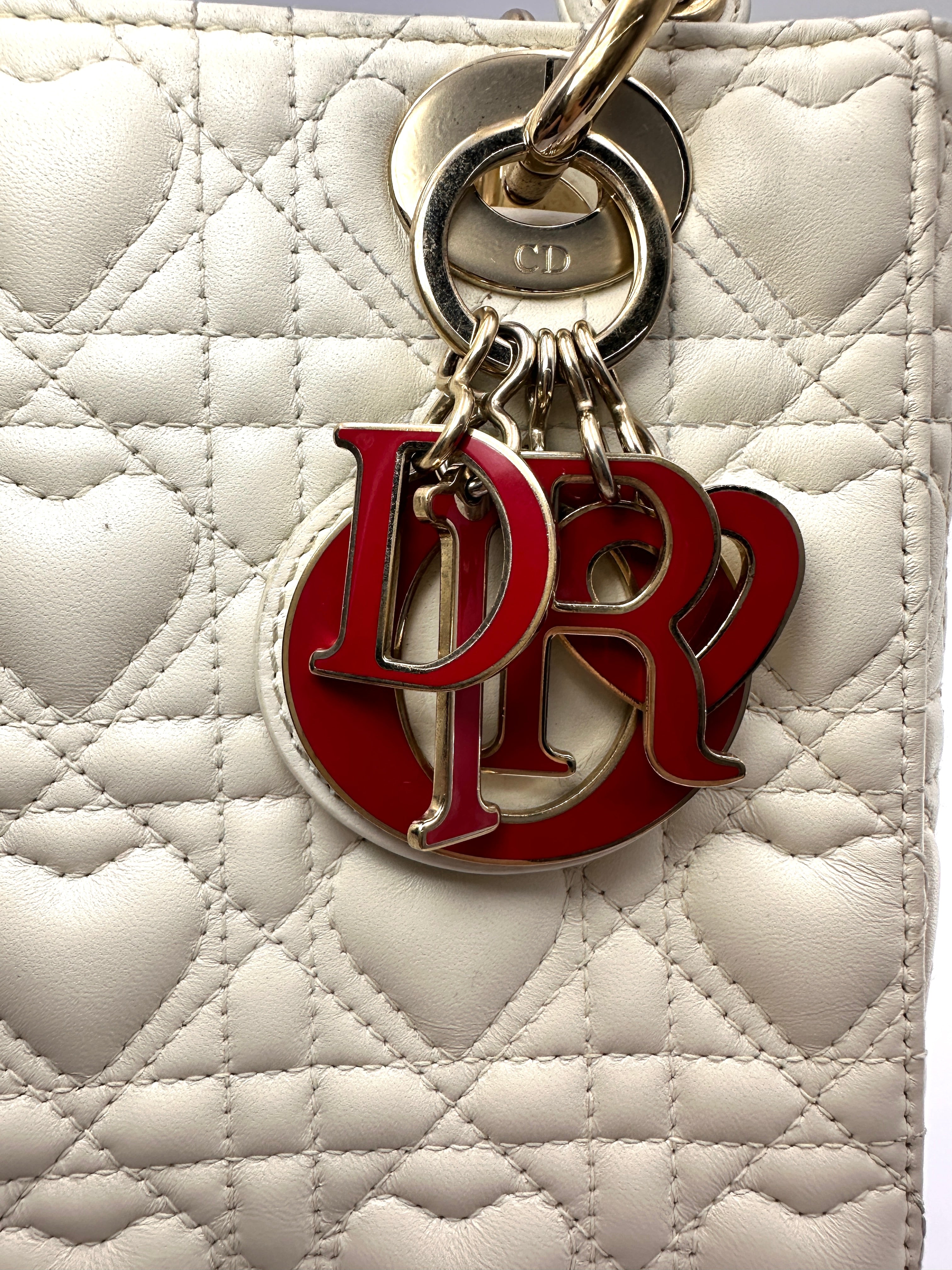 Christian Dior Lady Dior White Heart Cannage Lambskin Handle Bag DR914