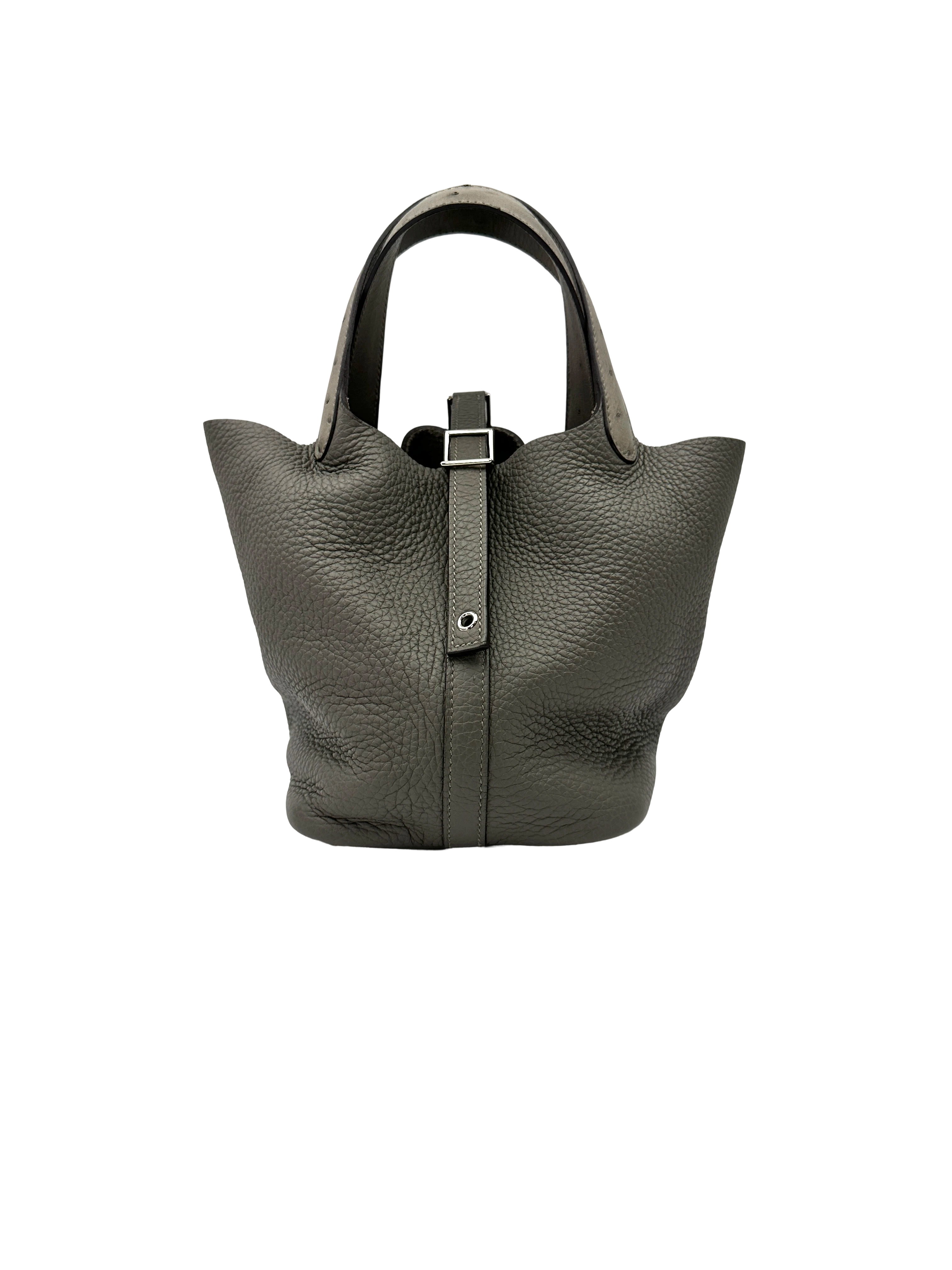 Hermes Picotin18 Grey Leather Handle Bag HR167