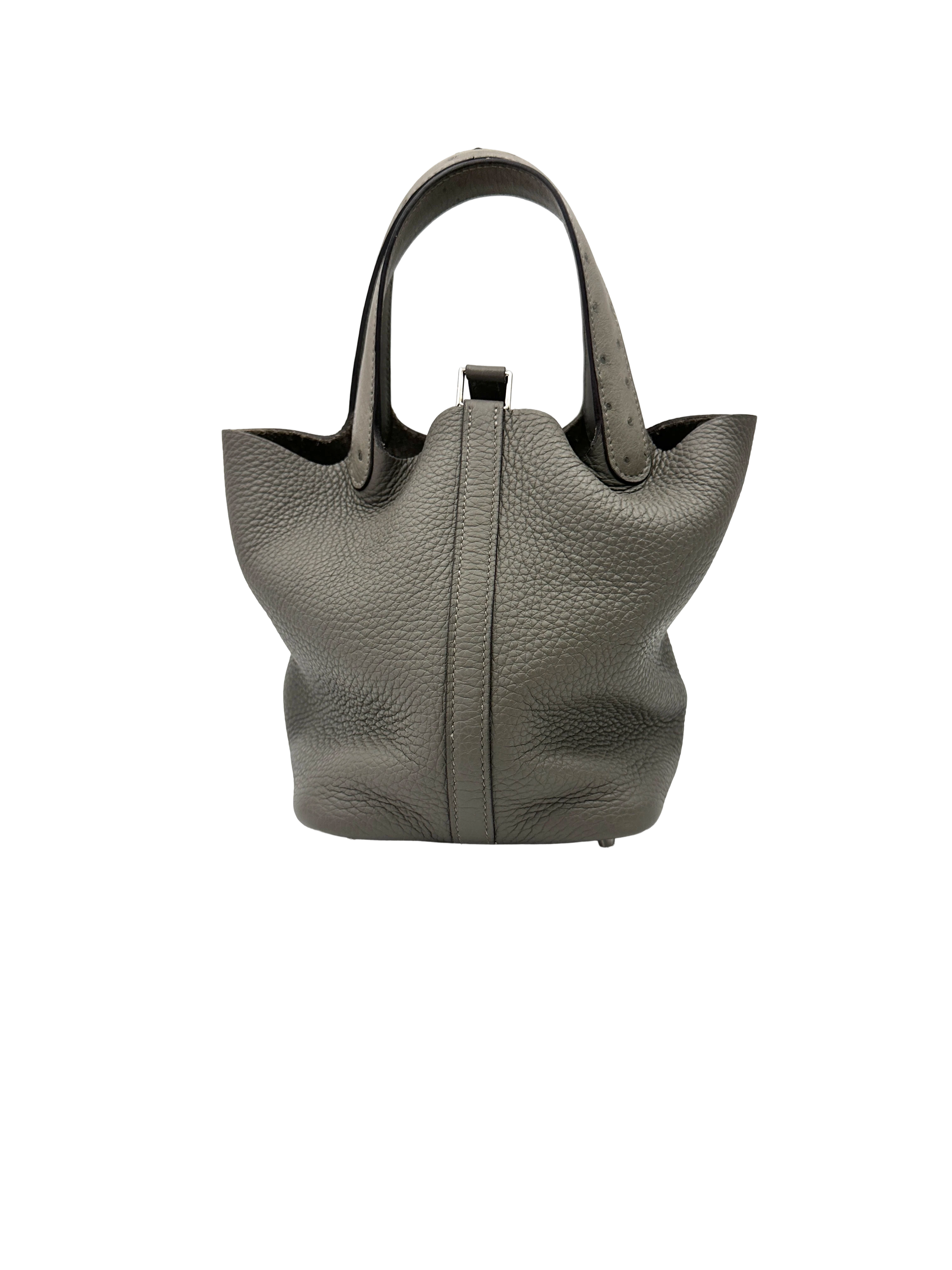 Hermes Picotin18 Grey Leather Handle Bag HR167
