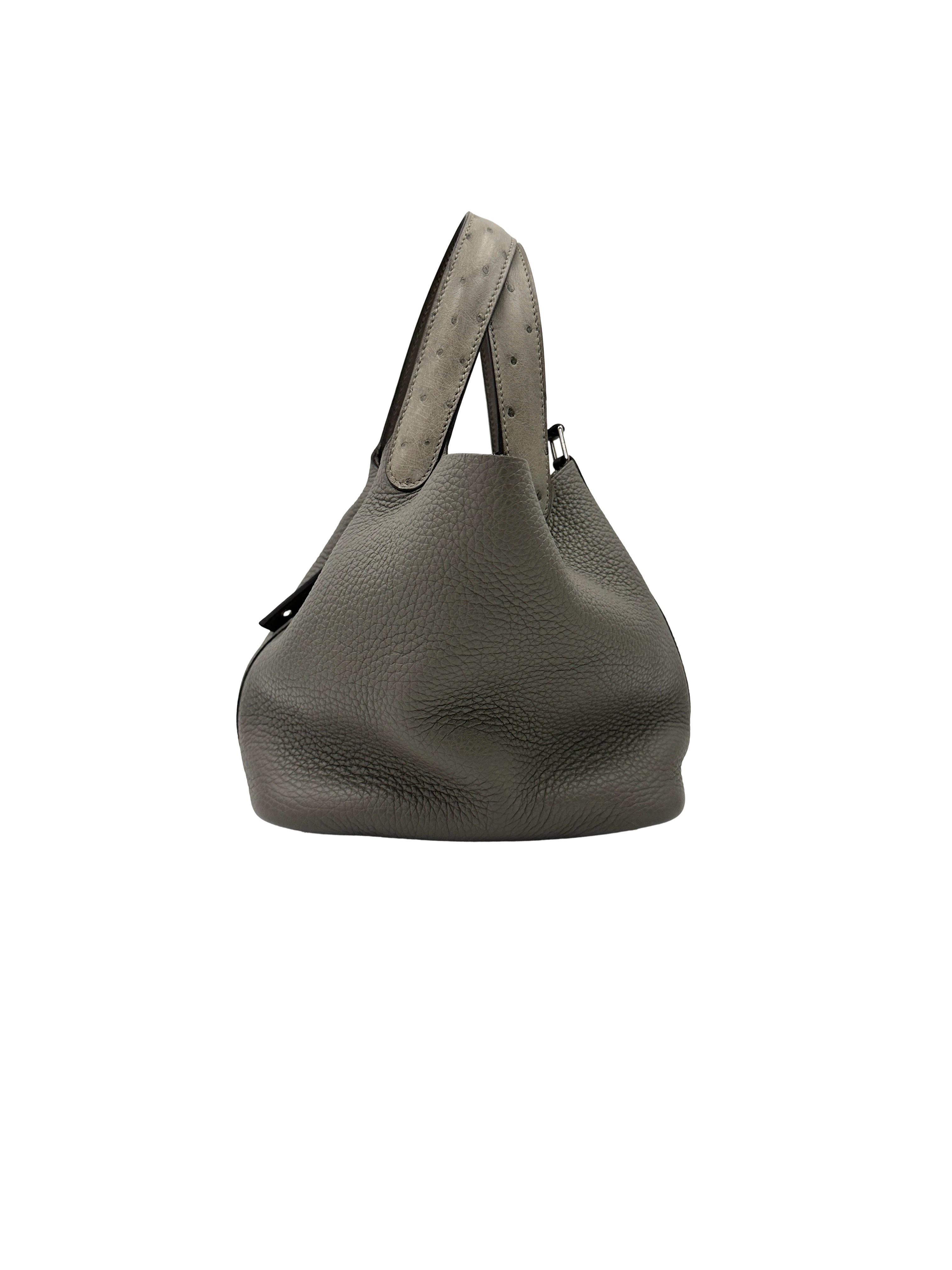 Hermes Picotin18 Grey Leather Handle Bag HR167