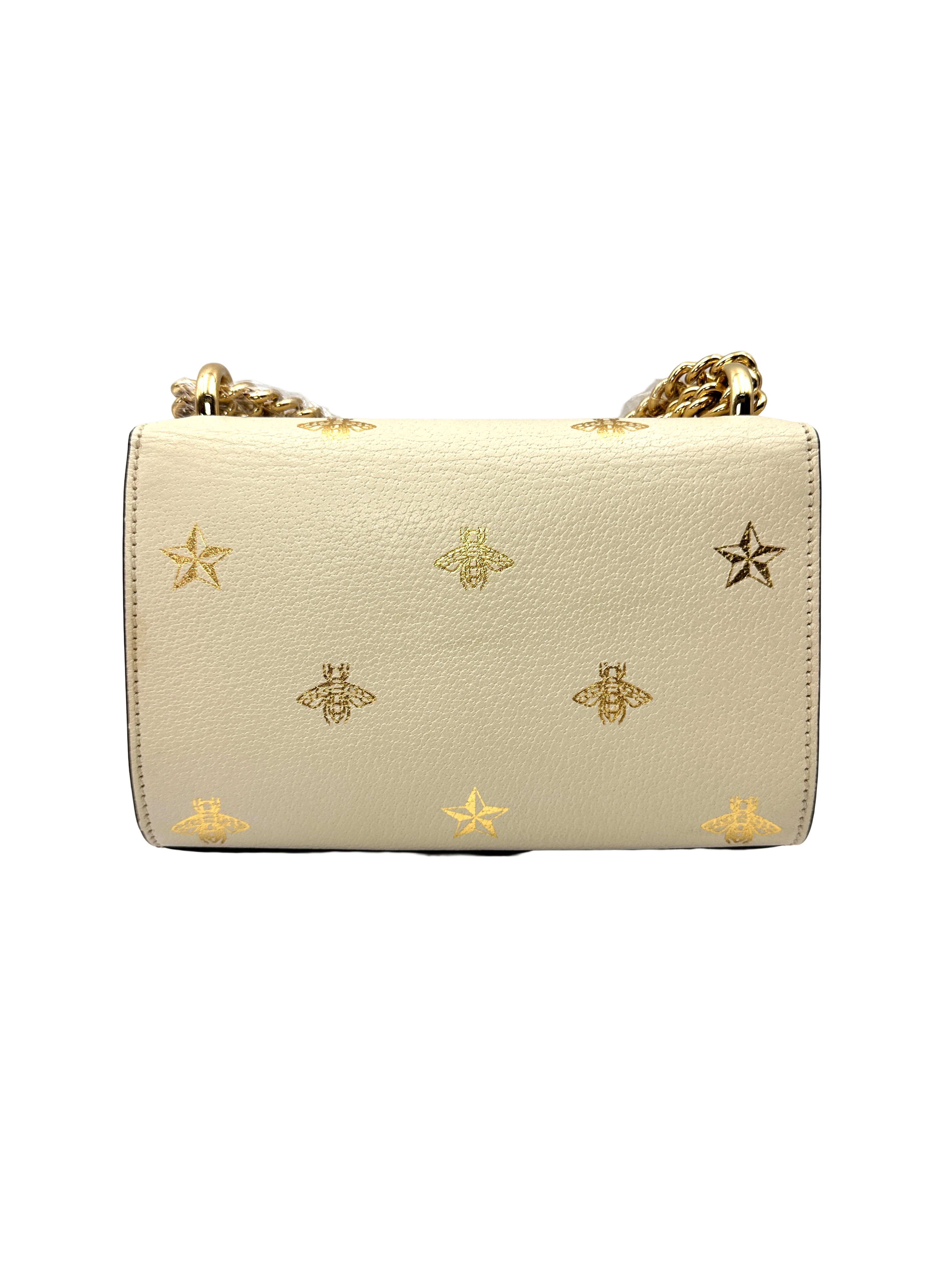 Gucci Padlock Bee Star White Leather Small Size Shoulder Bag GG1388