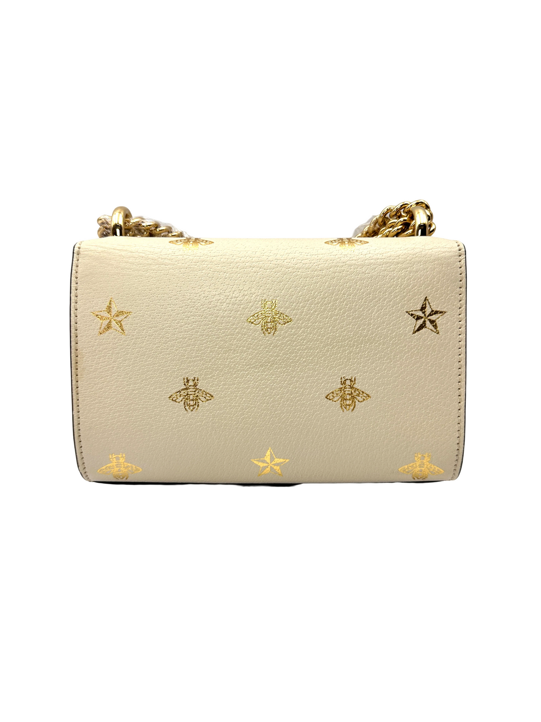 Gucci Padlock Bee Star White Leather Small Size Shoulder Bag GG1388