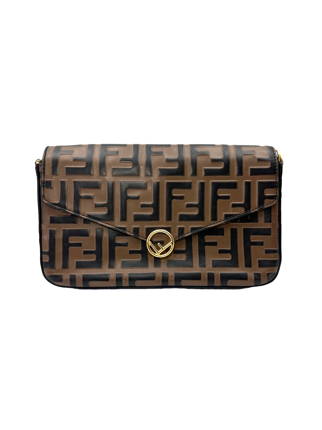 Fendi FF Motif Embossed Leather Wallet On Chain FF136