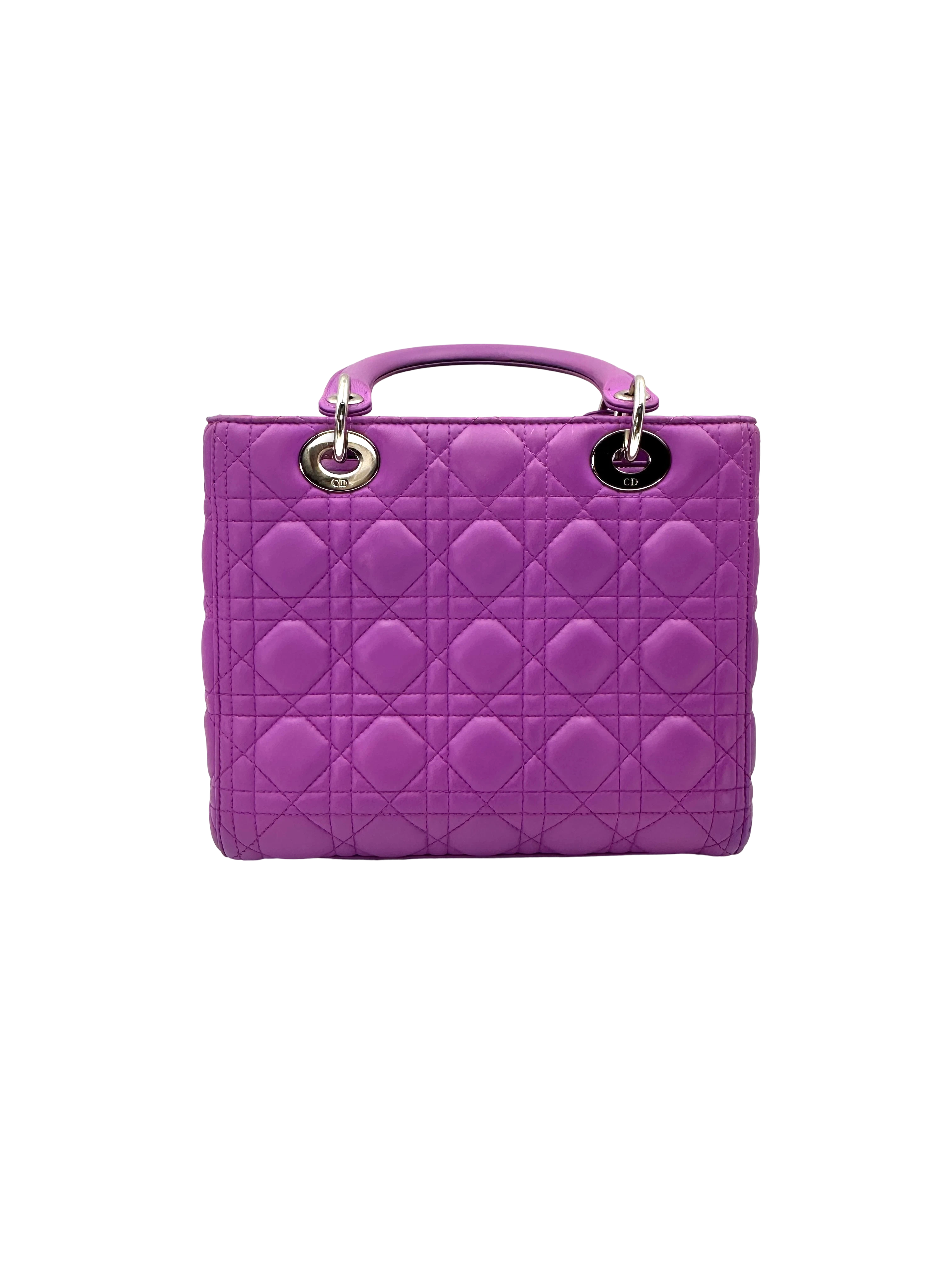Christian Dior Lady Dior Purple Cannage Leather Handle Bag DR915