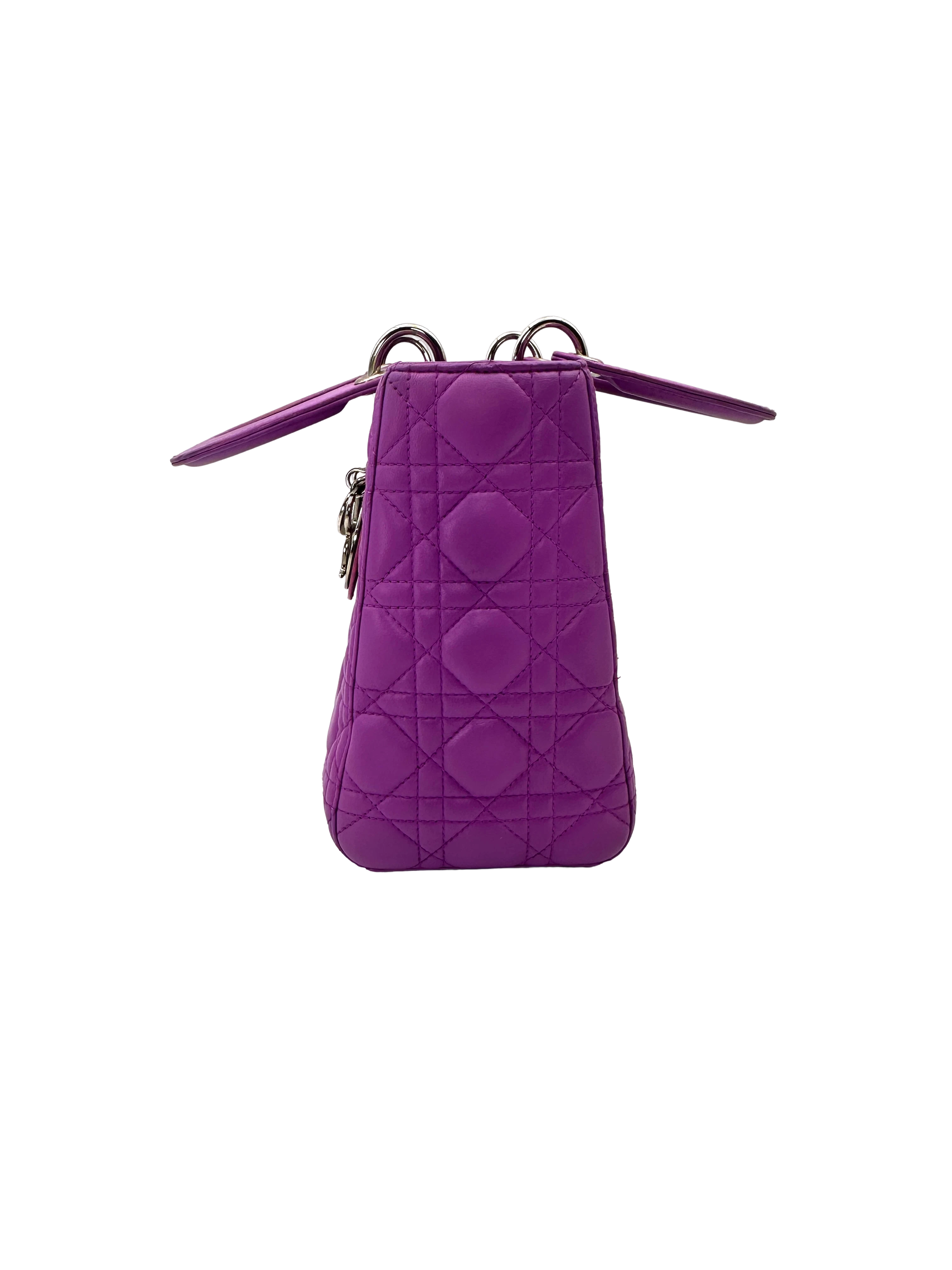 Christian Dior Lady Dior Purple Cannage Leather Handle Bag DR915