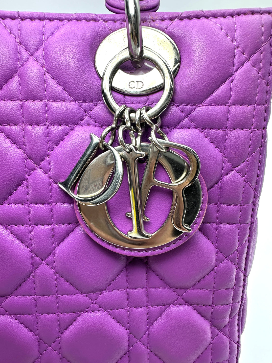 Christian Dior Lady Dior Purple Cannage Leather Handle Bag DR915