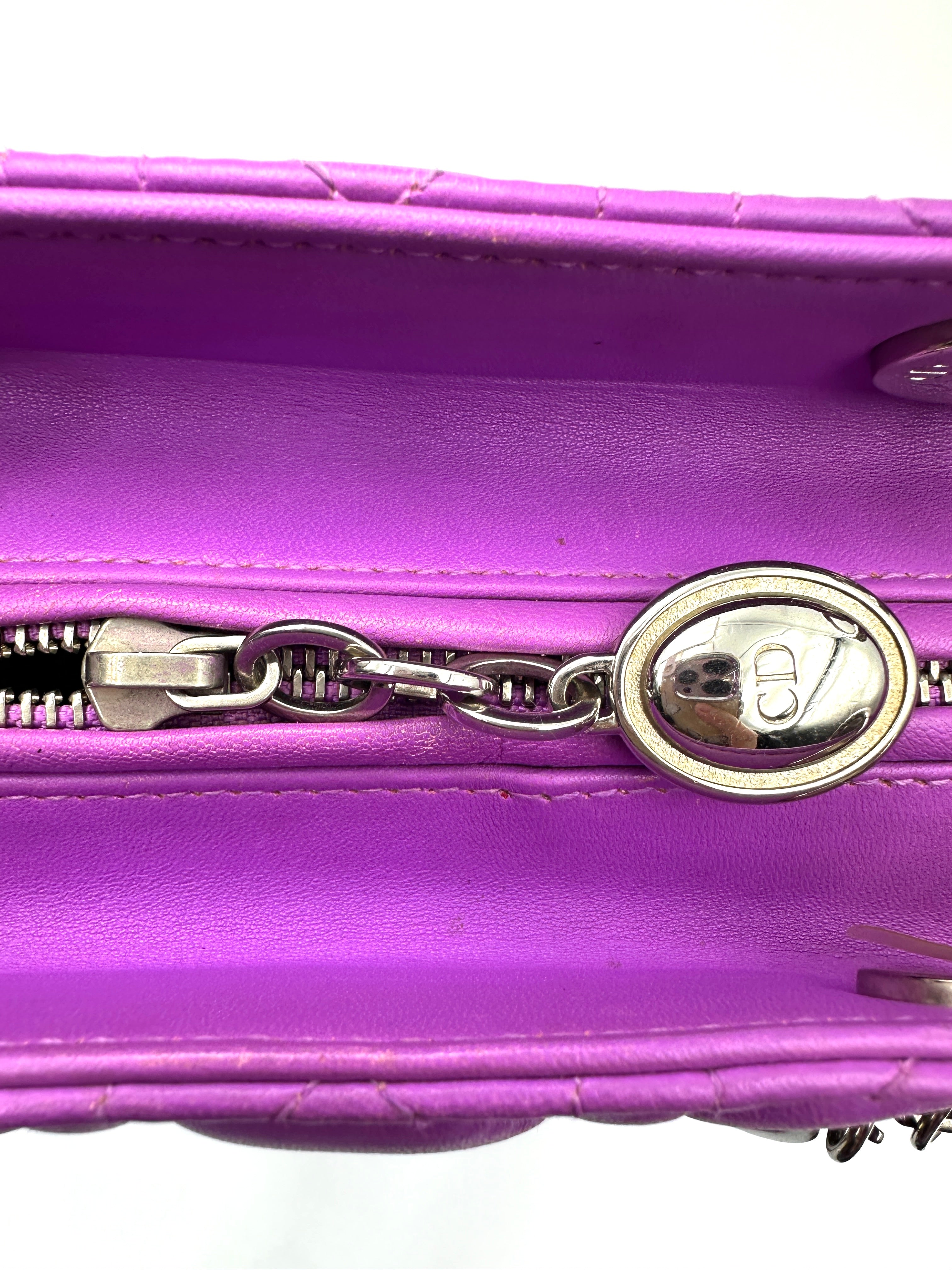 Christian Dior Lady Dior Purple Cannage Leather Handle Bag DR915