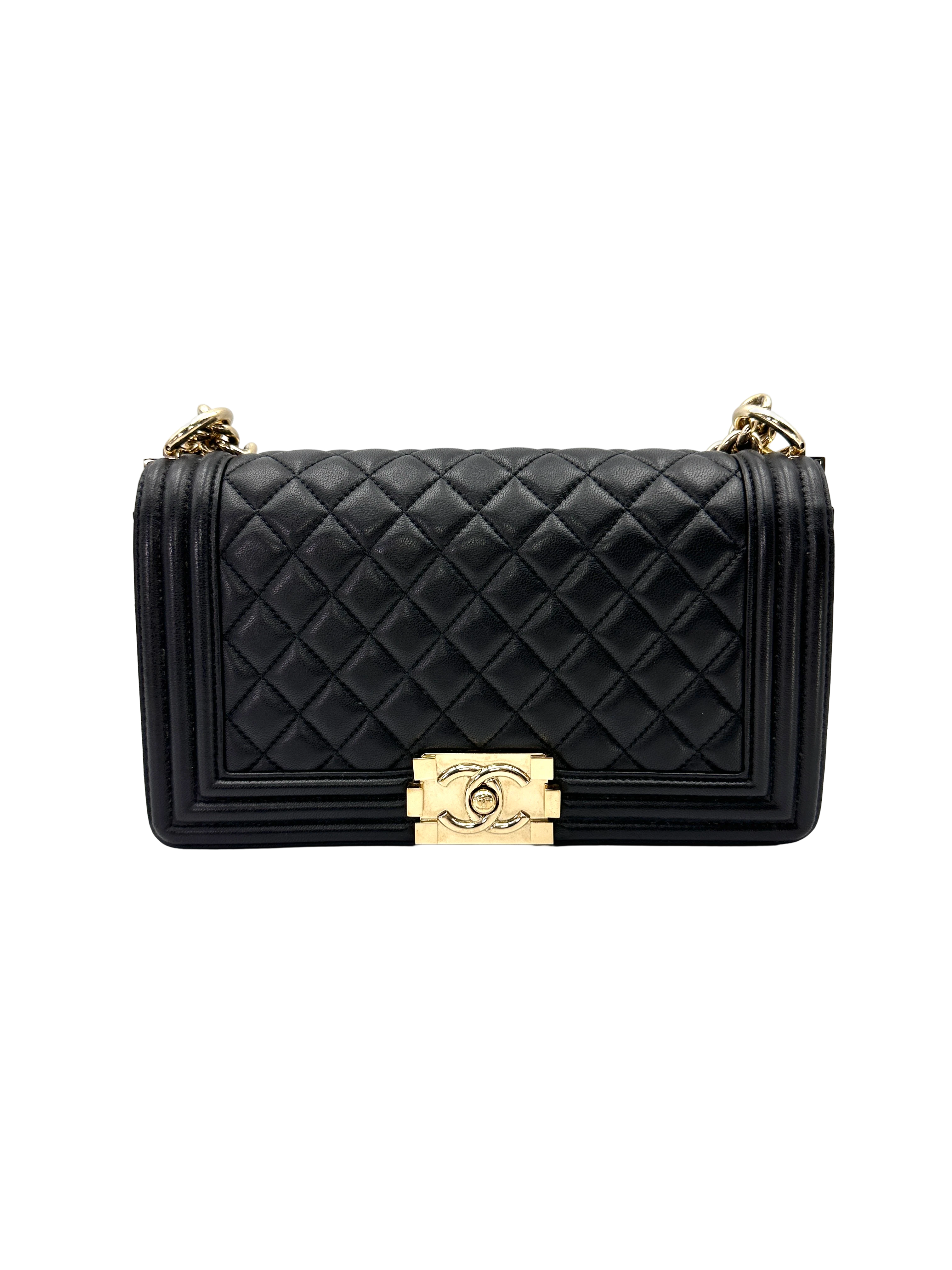 Chanel LeBoy Black Quilted Lambskin Medium Size Flap Bag With Gold Buckle(22***99) CC2525