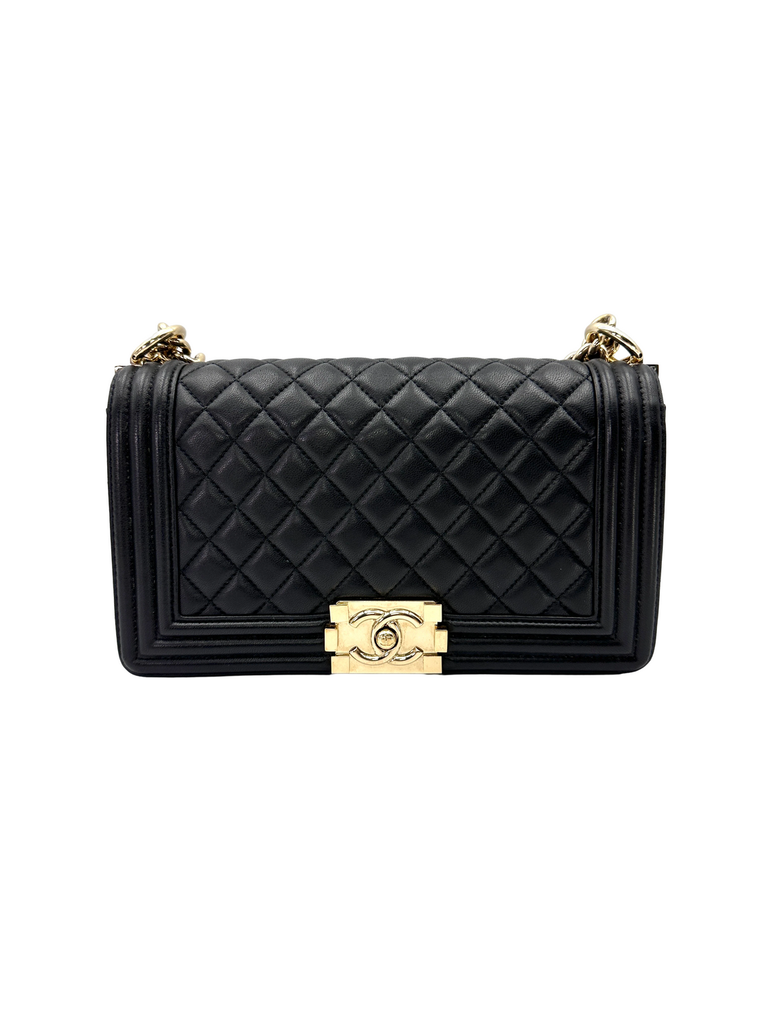 Chanel LeBoy Black Quilted Lambskin Medium Size Flap Bag With Gold Buckle(22***99) CC2525