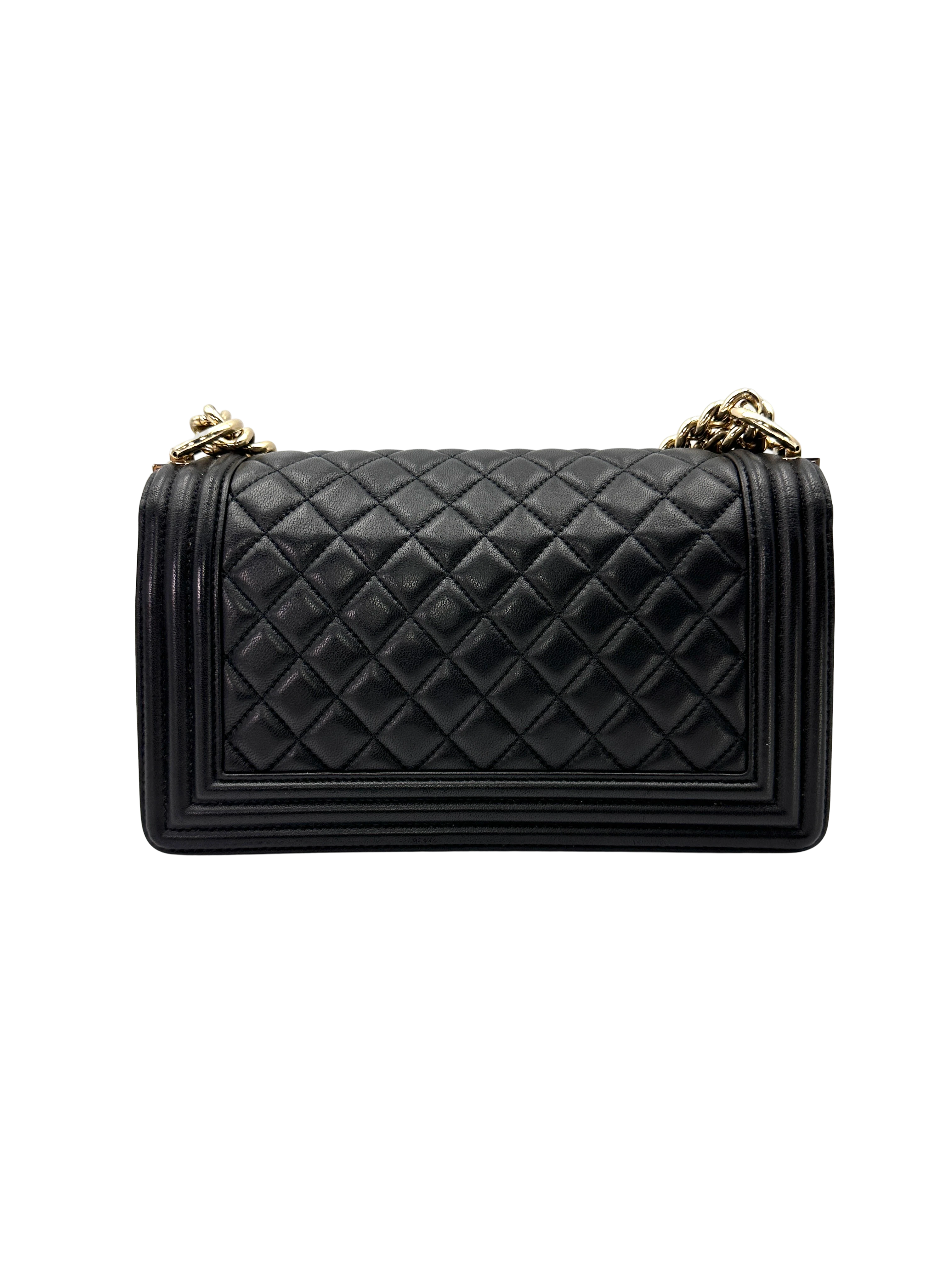 Chanel LeBoy Black Quilted Lambskin Medium Size Flap Bag With Gold Buckle(22***99) CC2525