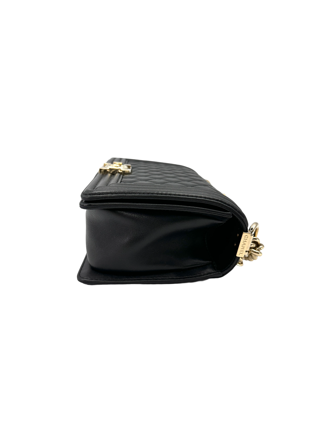 Chanel LeBoy Black Quilted Lambskin Medium Size Flap Bag With Gold Buckle(22***99) CC2525