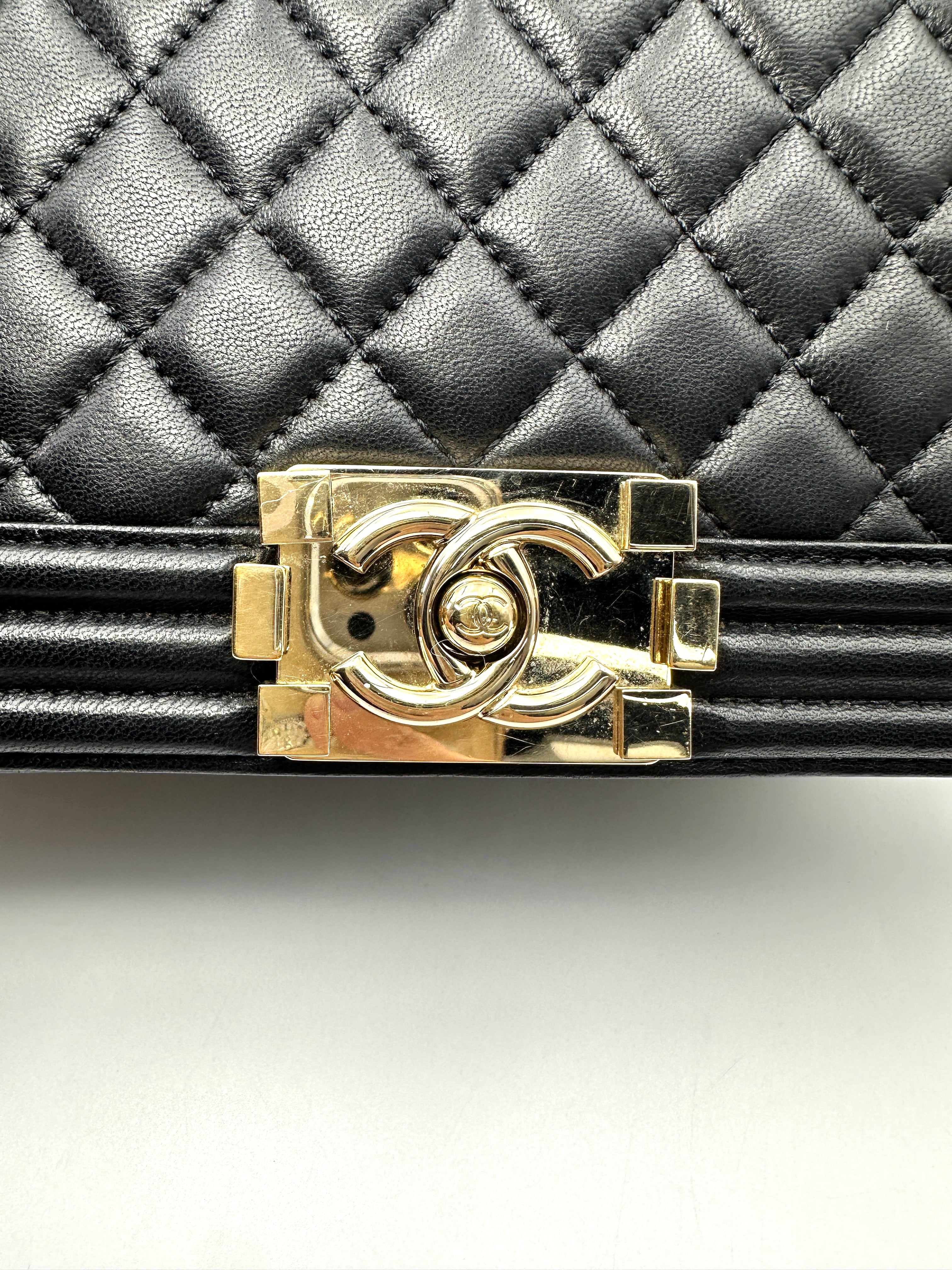 Chanel LeBoy Black Quilted Lambskin Medium Size Flap Bag With Gold Buckle(22***99) CC2525
