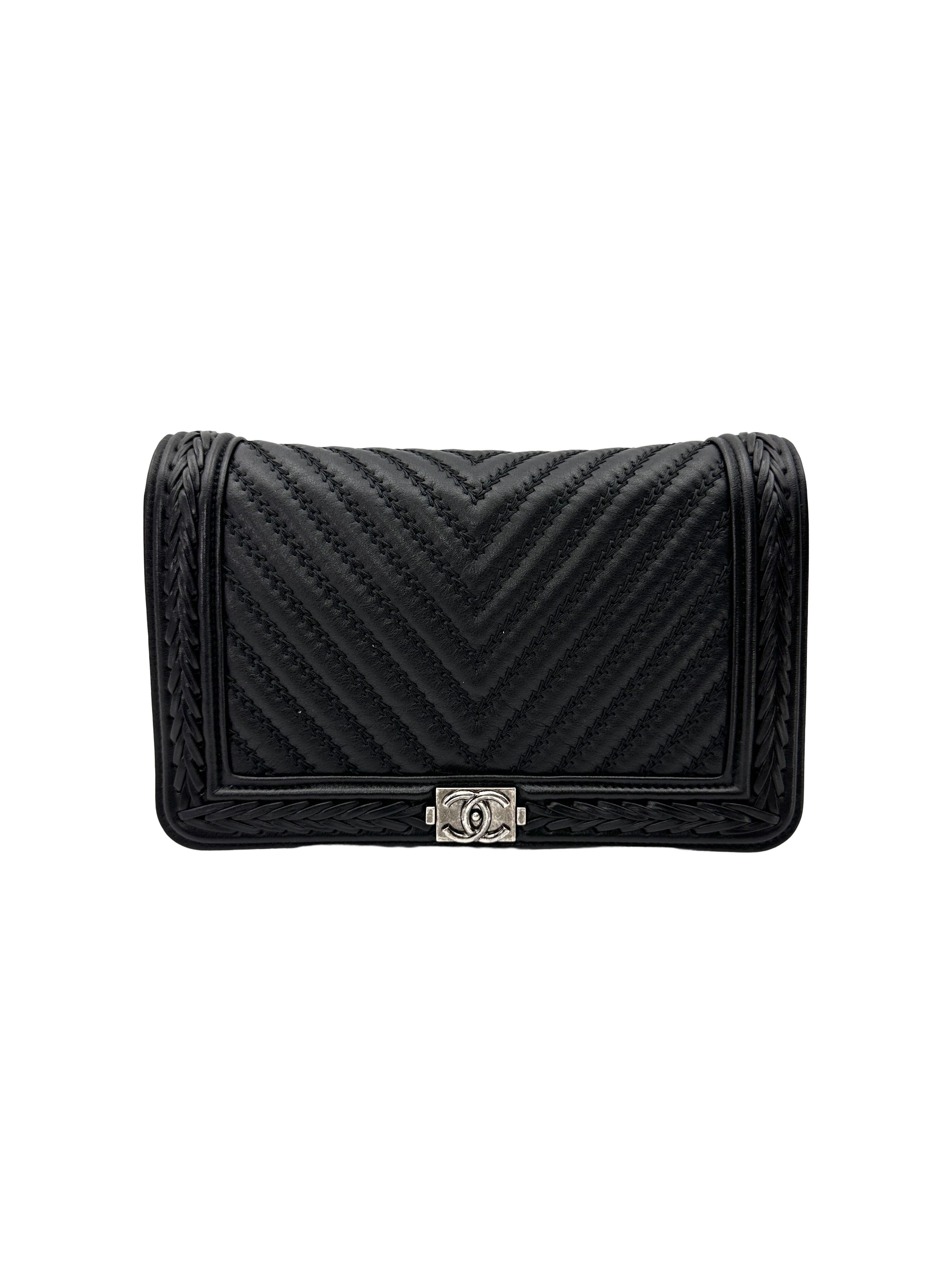 Chanel LeBoy Black Chevron Quilted Leather Flap Bag With Silver Buckle(23***22) CC2526
