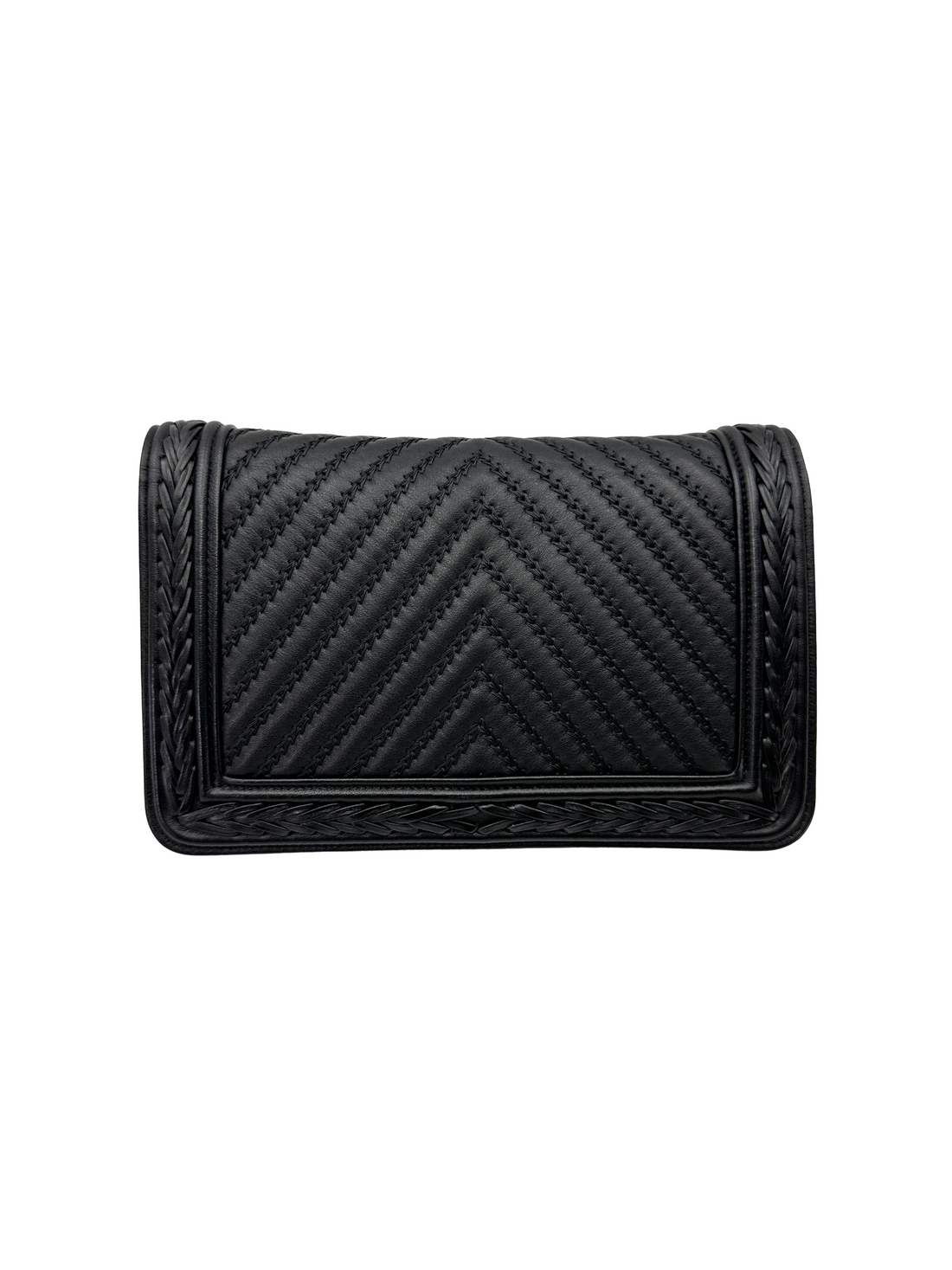 Chanel LeBoy Black Chevron Quilted Leather Flap Bag With Silver Buckle(23***22) CC2526