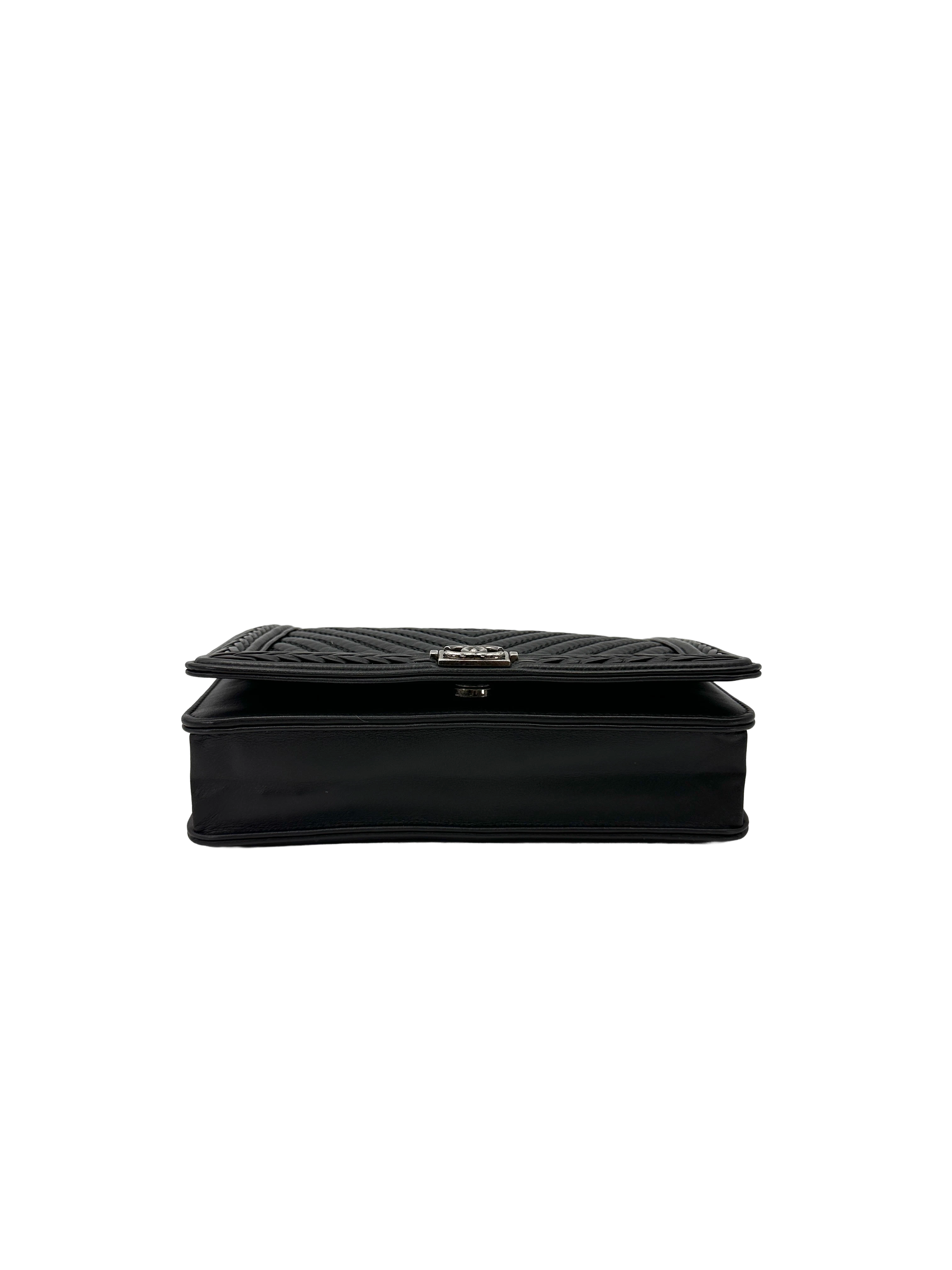 Chanel LeBoy Black Chevron Quilted Leather Flap Bag With Silver Buckle(23***22) CC2526