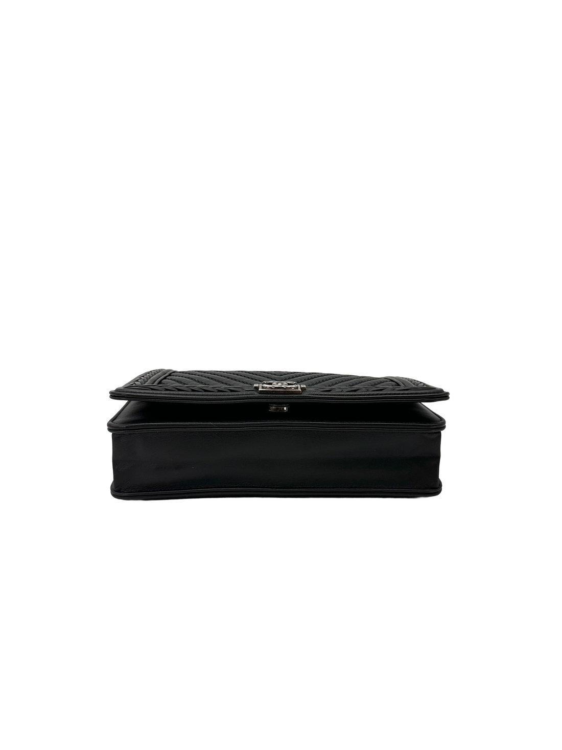 Chanel LeBoy Black Chevron Quilted Leather Flap Bag With Silver Buckle(23***22) CC2526