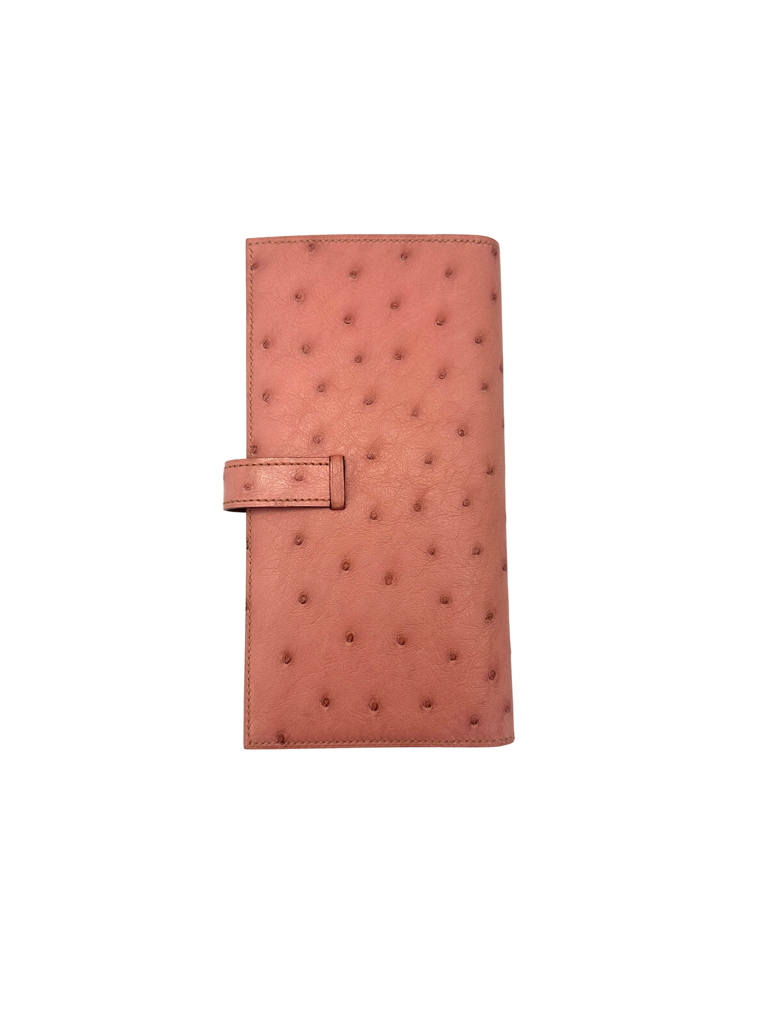 Hermes Bearn Compact Pink Ostrich Leather Wallet HR166