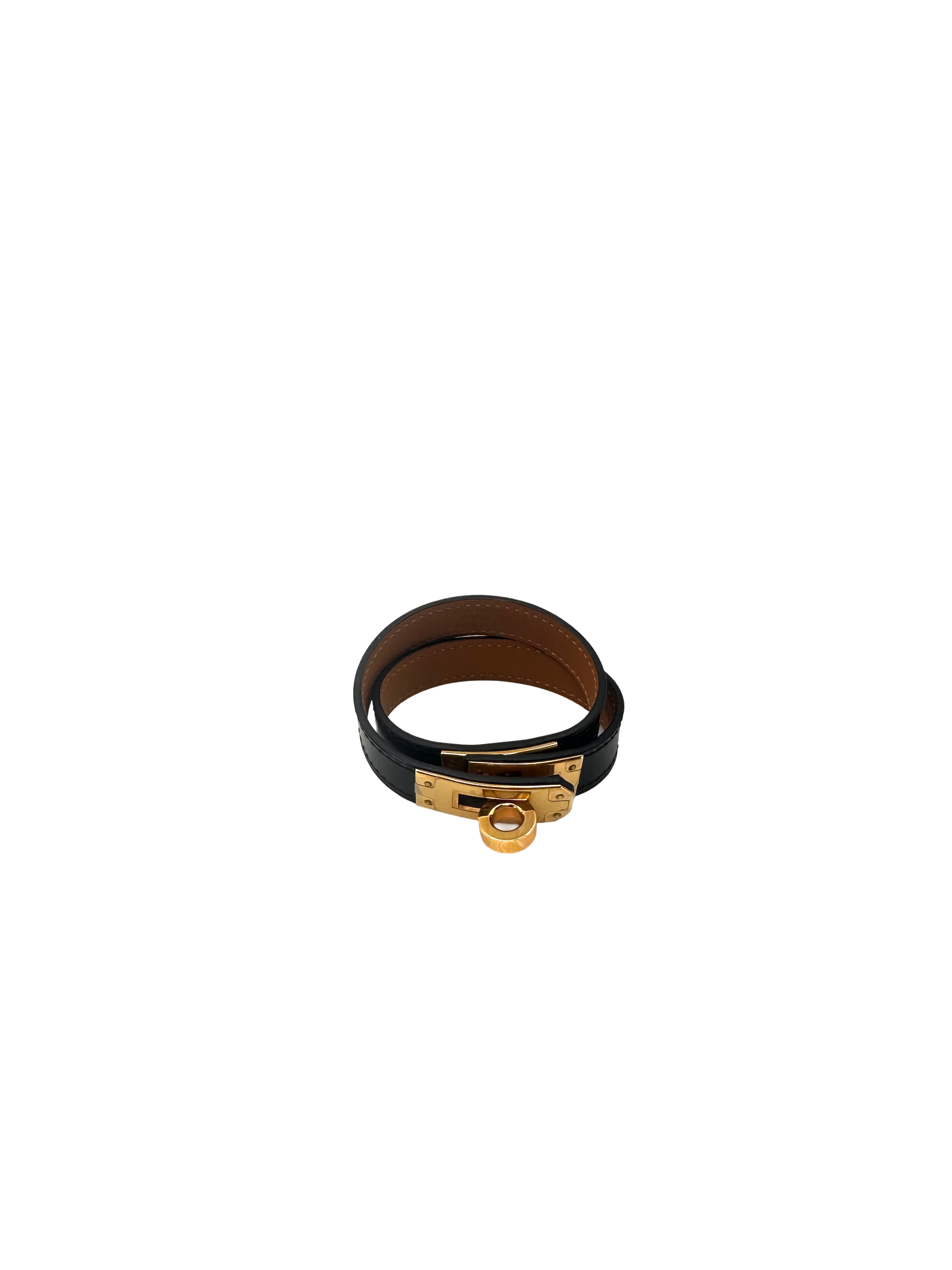 Hermes Kelly Double Tour Black Leather Bracelet HR163