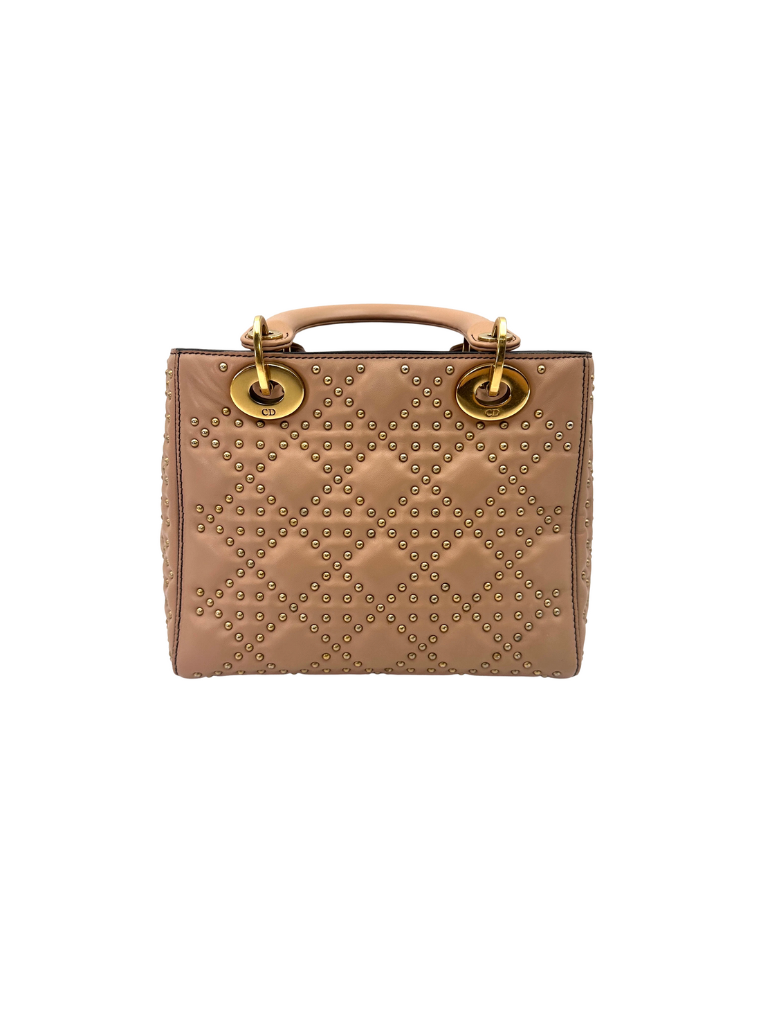 Christian Dior Lady Dior Beige Cannage Studs Leather Handle Bag DR916