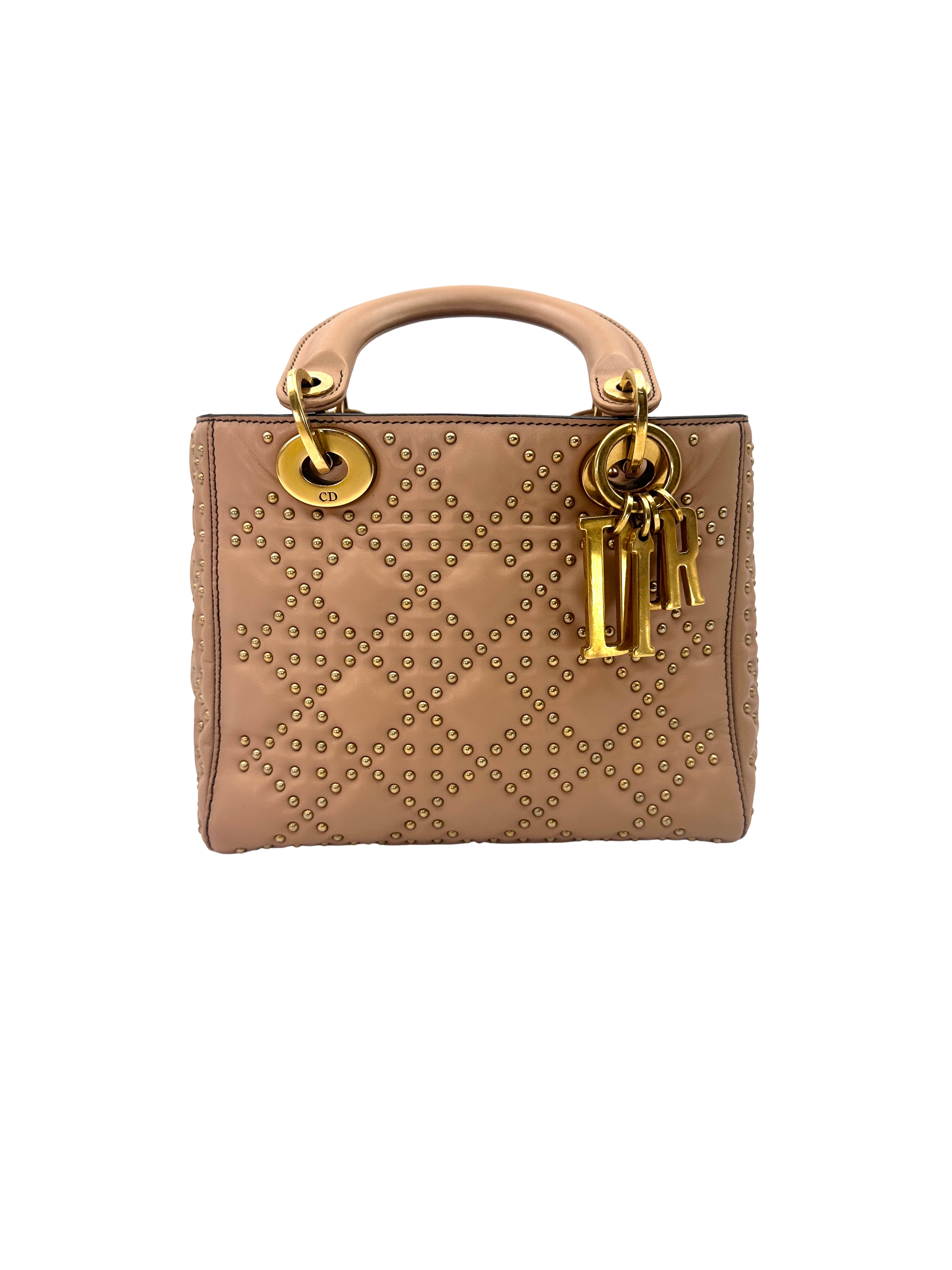 Christian Dior Lady Dior Beige Cannage Studs Leather Handle Bag DR916