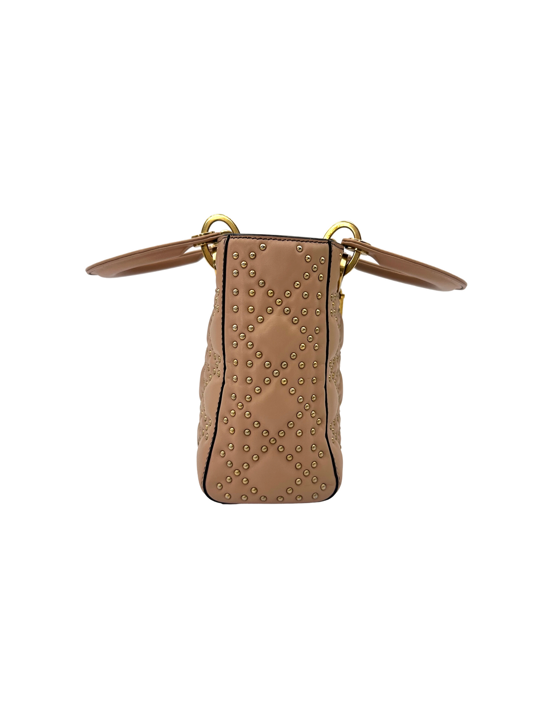 Christian Dior Lady Dior Beige Cannage Studs Leather Handle Bag DR916