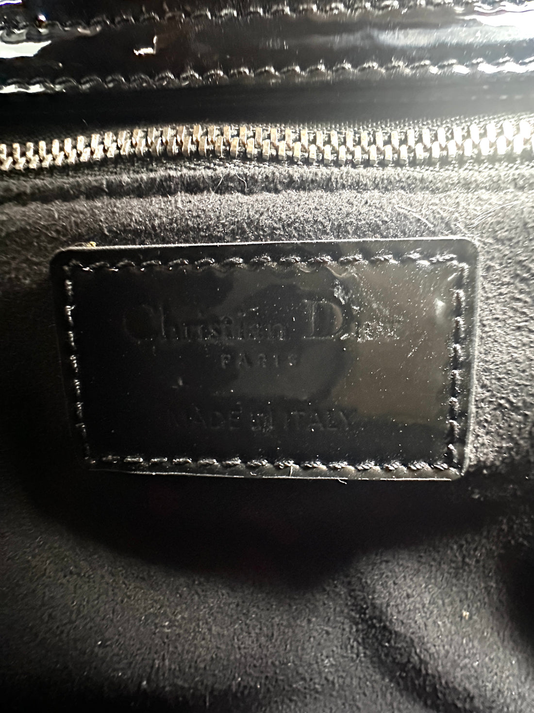 Christian Dior Lady Dior Black Cannage Patent Leather Handle Bag DR920