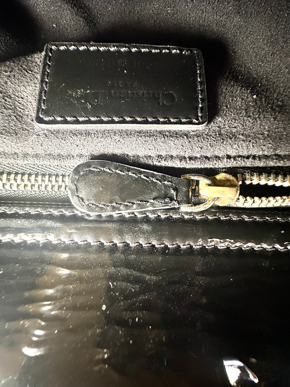 Christian Dior Lady Dior Black Cannage Patent Leather Handle Bag DR920