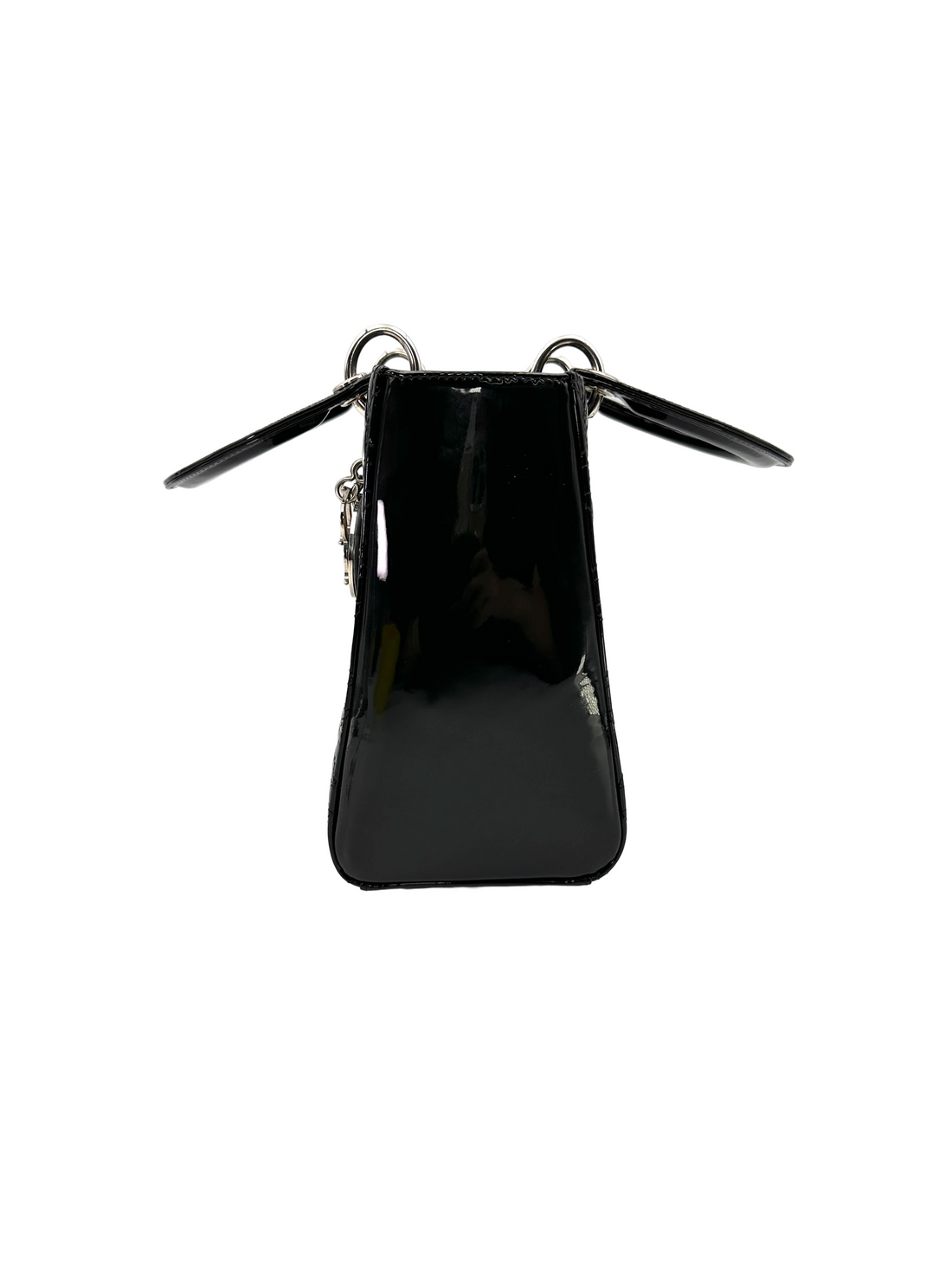 Christian Dior Lady Dior Black Cannage Patent Leather Handle Bag DR918