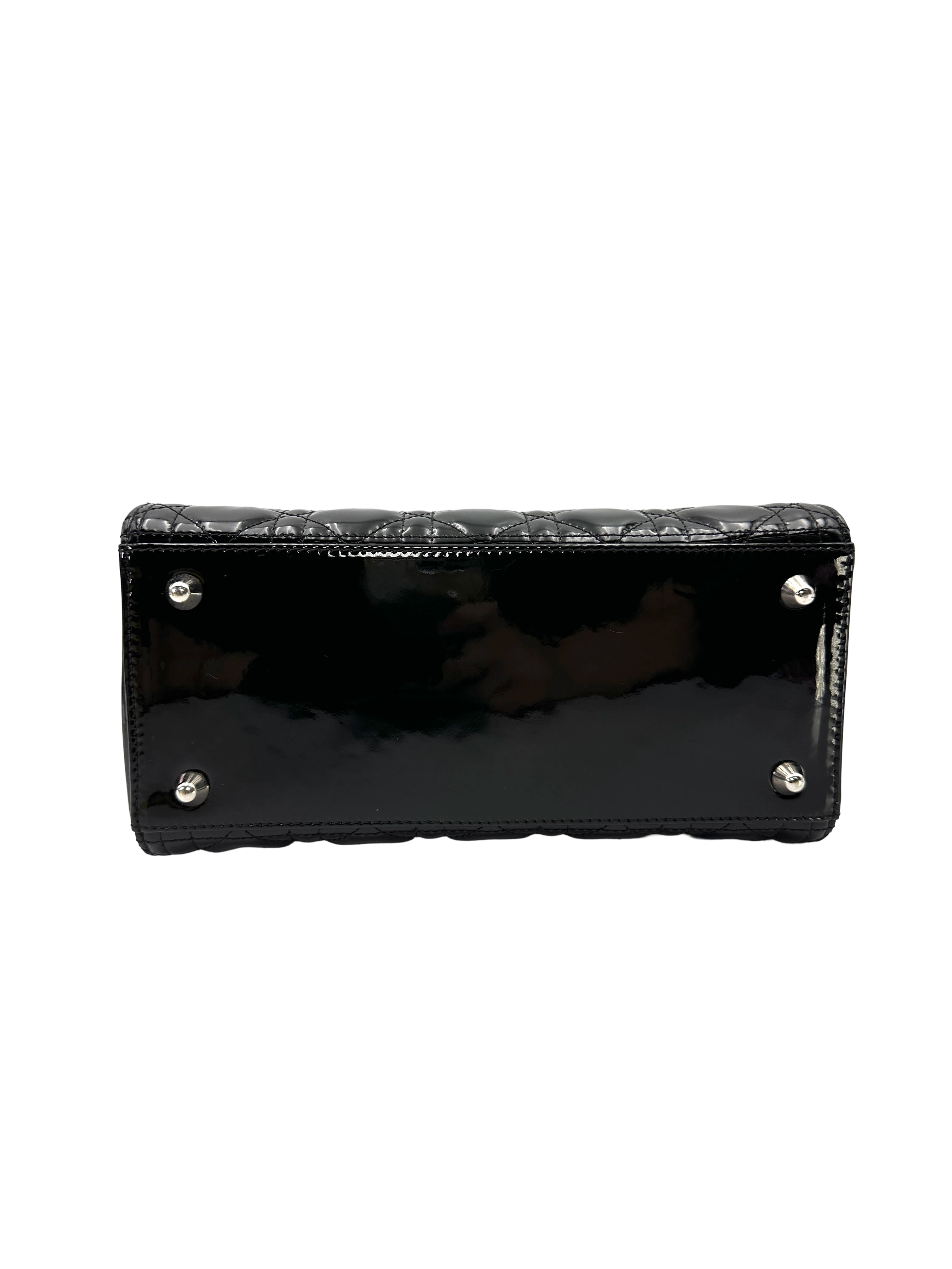 Christian Dior Lady Dior Black Cannage Patent Leather Handle Bag DR918