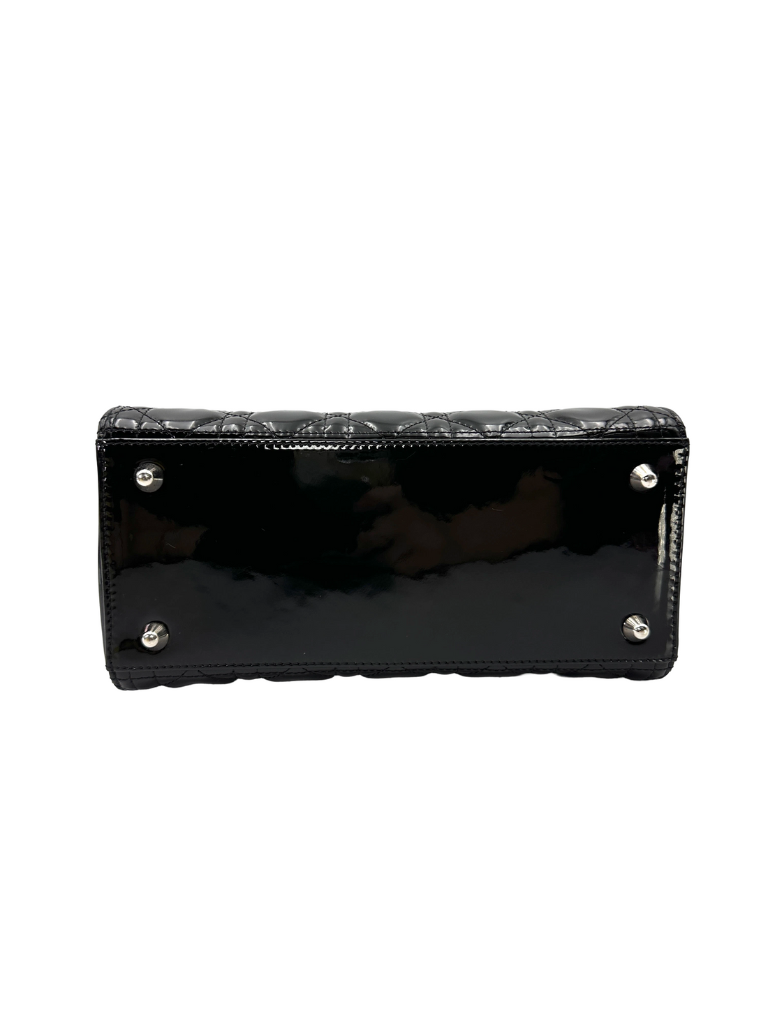 Christian Dior Lady Dior Black Cannage Patent Leather Handle Bag DR918