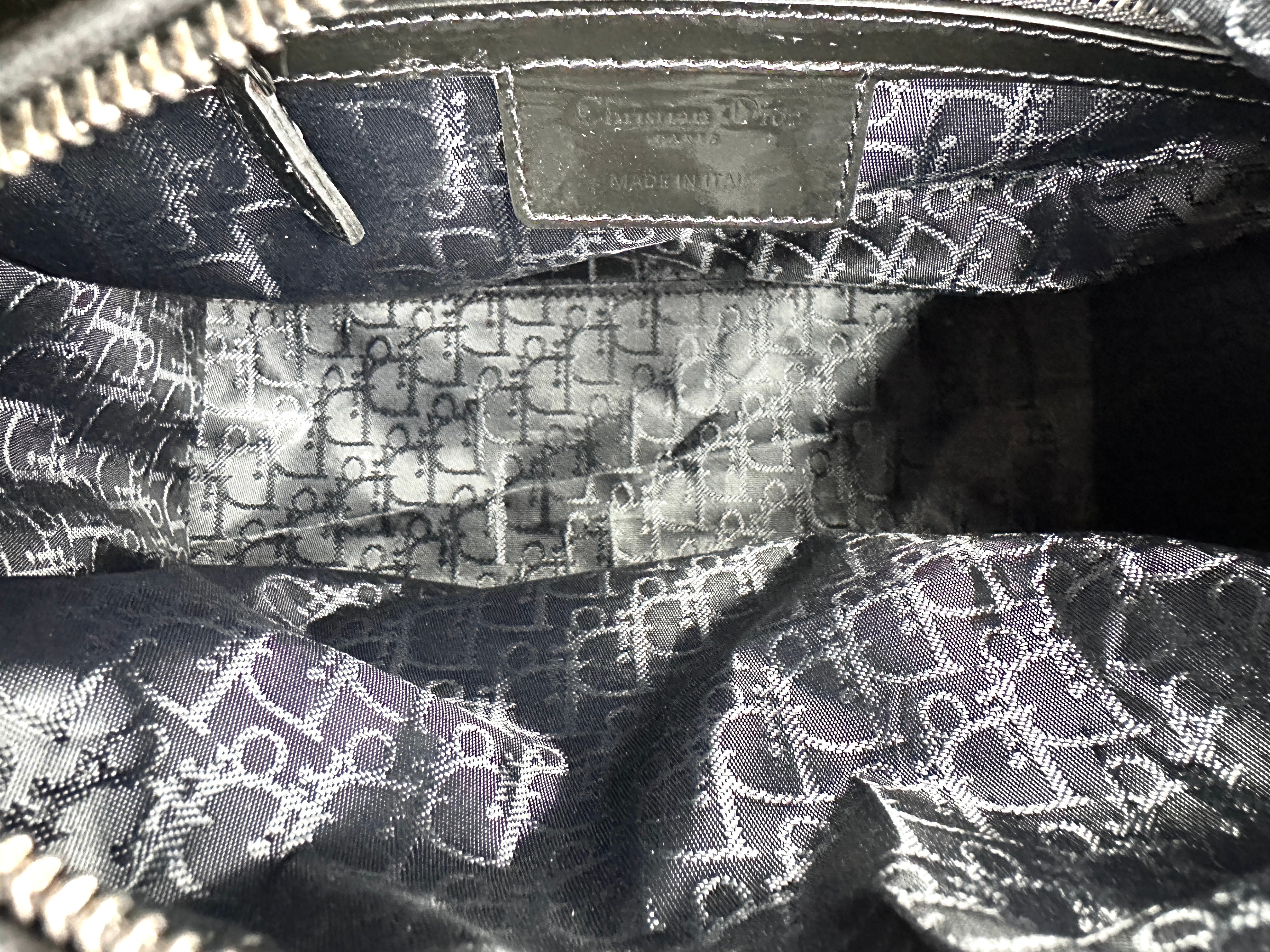 Christian Dior Lady Dior Black Cannage Patent Leather Handle Bag DR918